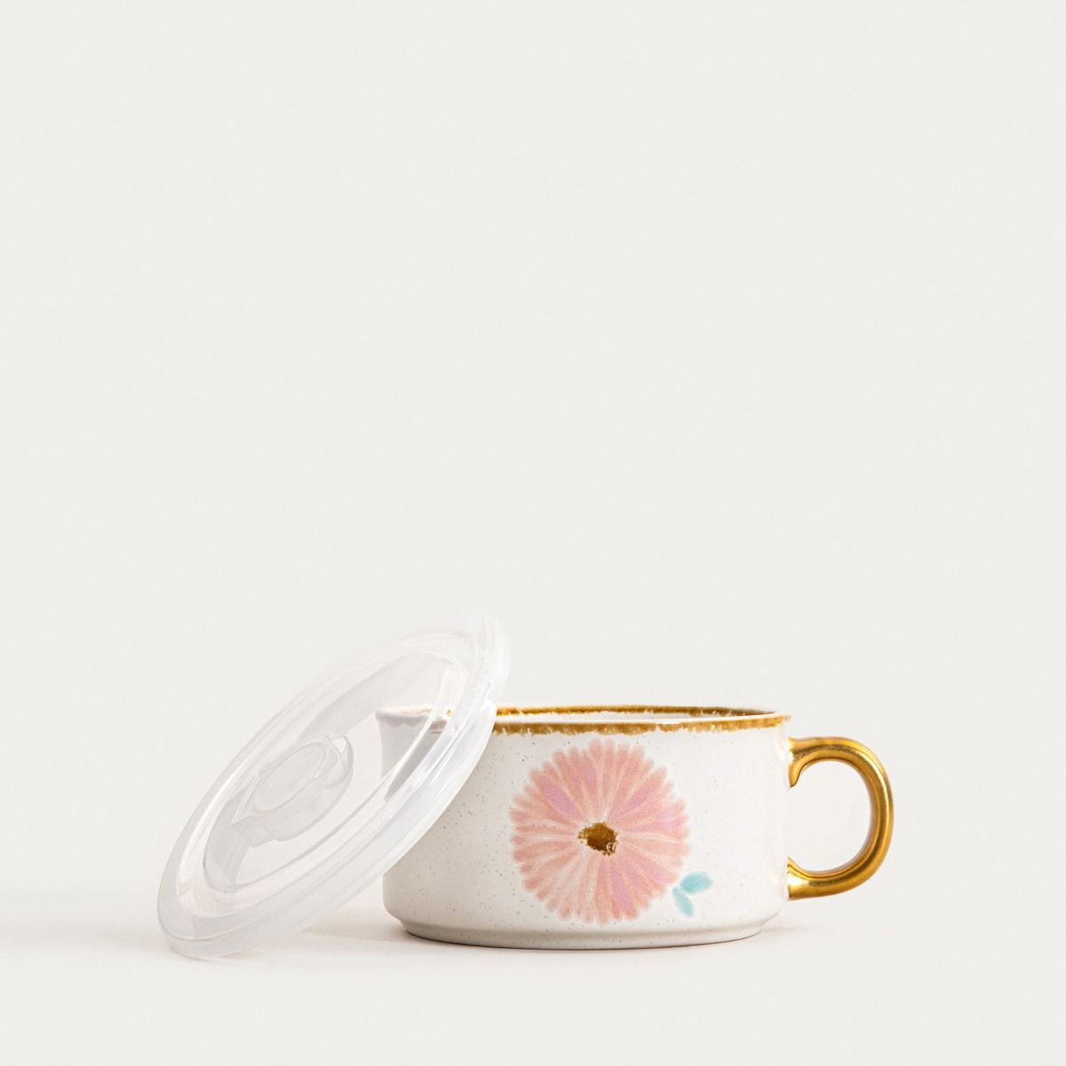 Naczynie do serwowania MEREN z różowym kwiatem i złotym uchem 0,6 l