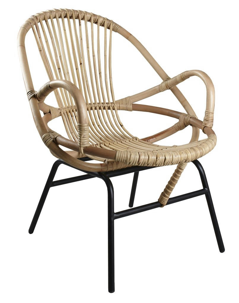 - Fauteuil coquille en rotin et métal ema