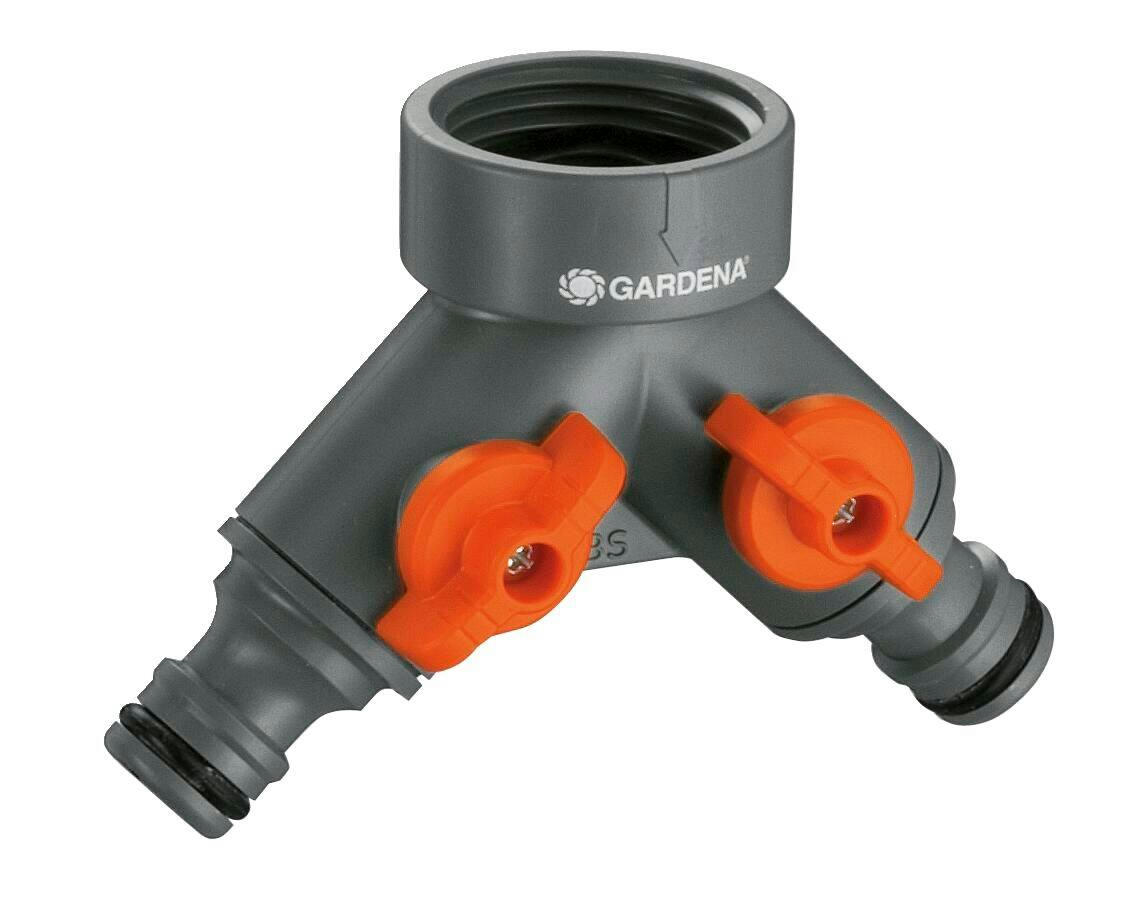 Gardena Plastic Twin Tap Connector with Shut-Off Valves