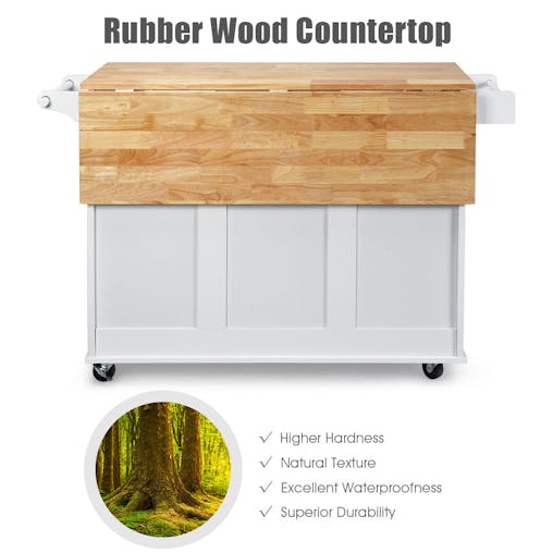NNECW Kitchen Island Trolley with 3 Drawers & Adjustable Shelves