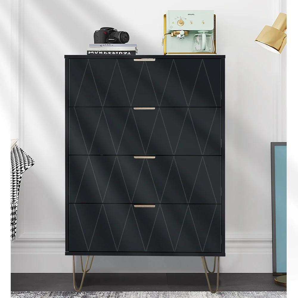 4 Drawers Chest Of Dresser Tall Storage Tower Cabinet with Metal Legs For Bedroom Living Room