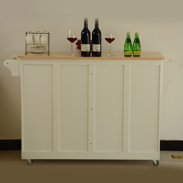 Mobile Kitchen Island, Rubber Wood Top
