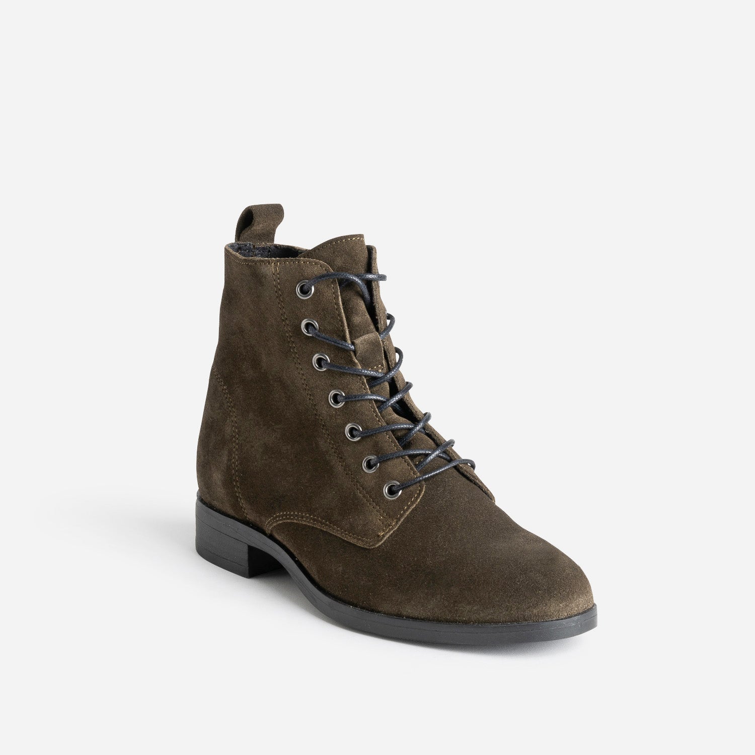 Bottine kaki en cuir velours