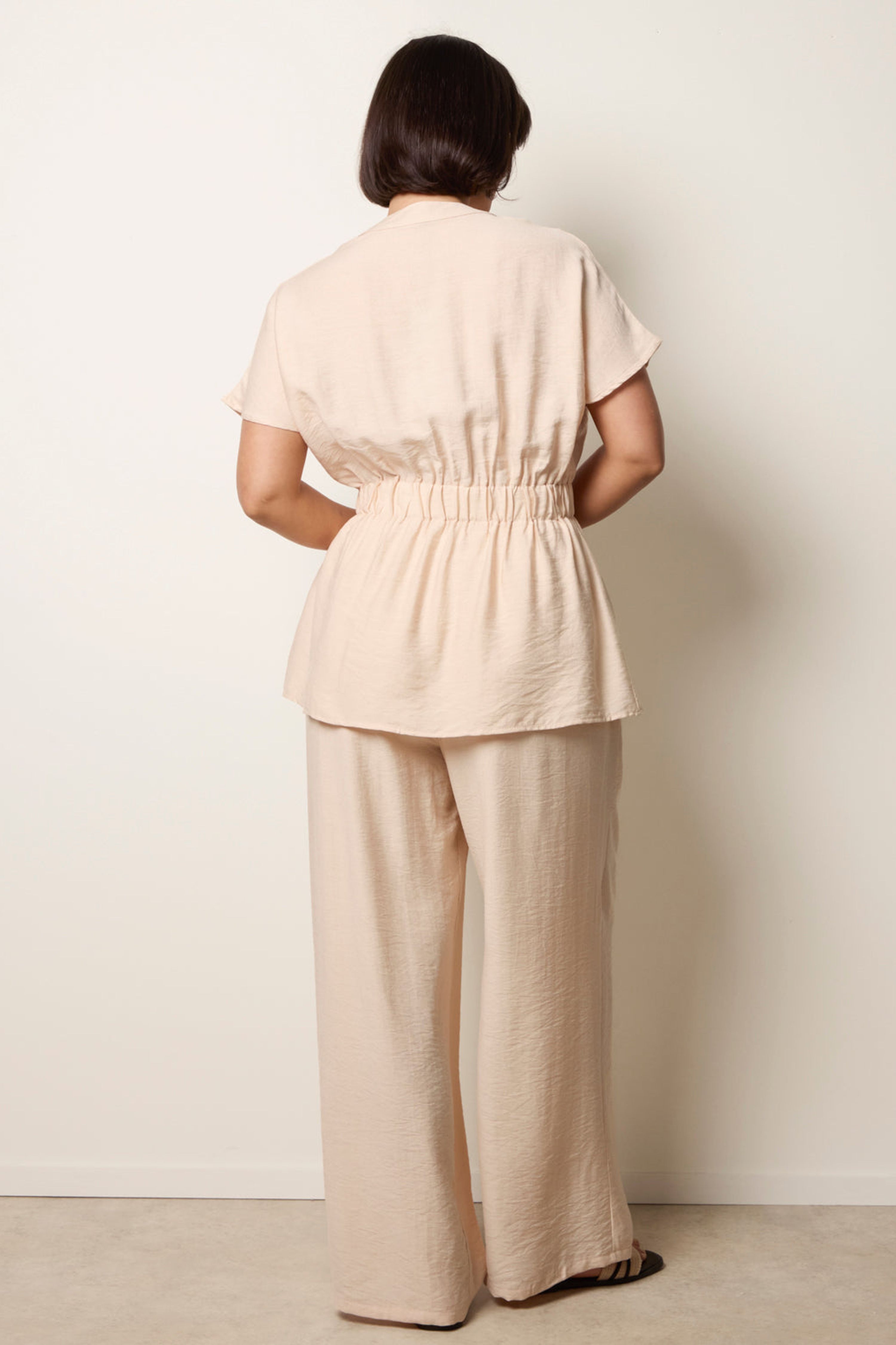 Blue Vanilla Beige Two Piece Belted Co-Ord Set