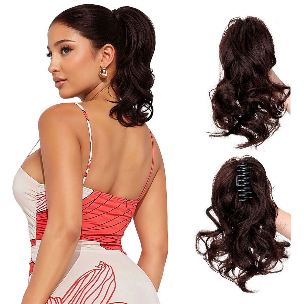 H&O Direct Brown Claw Clip Wavy Ponytail Hair Extension
