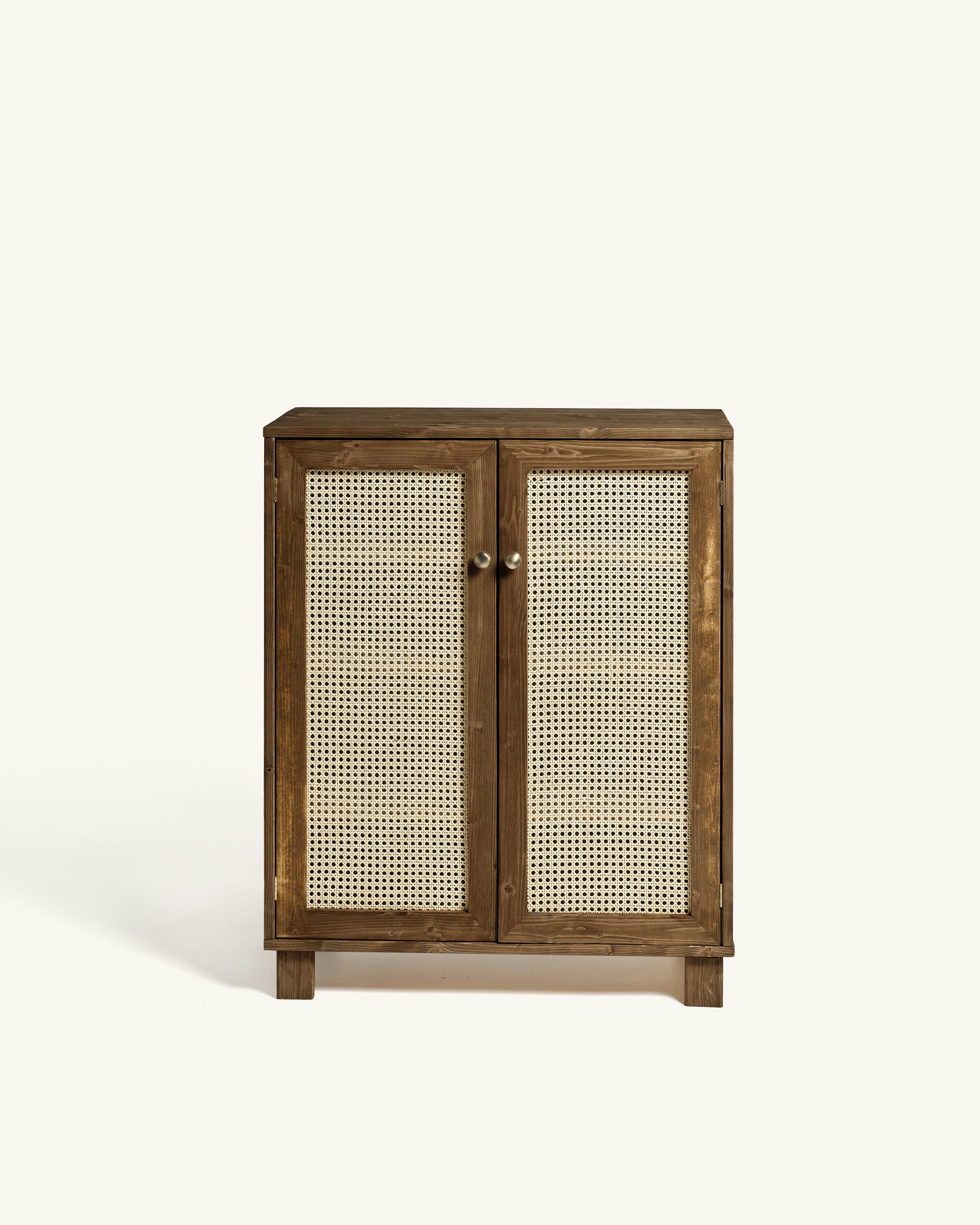 HAYDÉ - Meuble à chaussures avec portes en rotin marron vieilli 100 cm