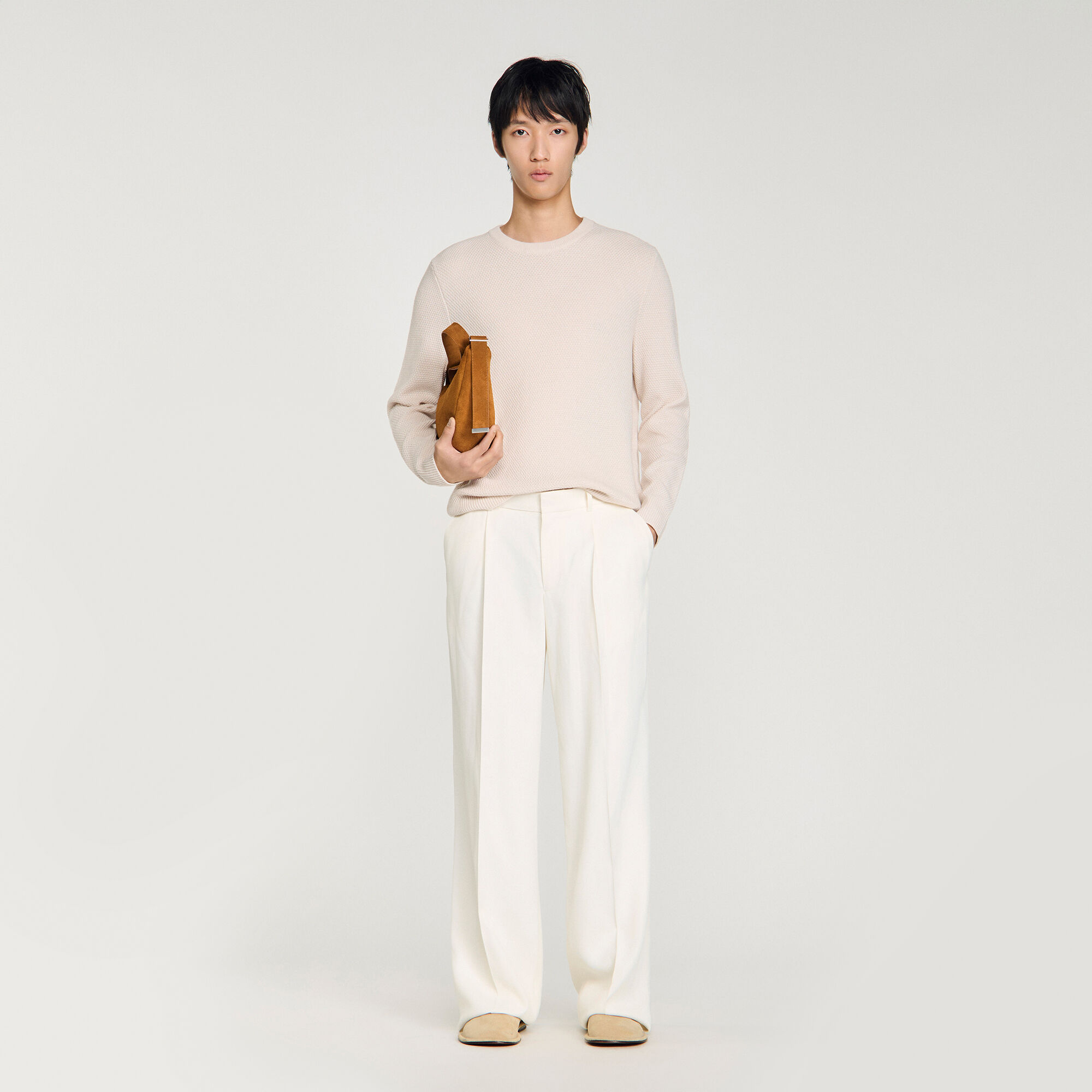 Pull col rond en point de riz