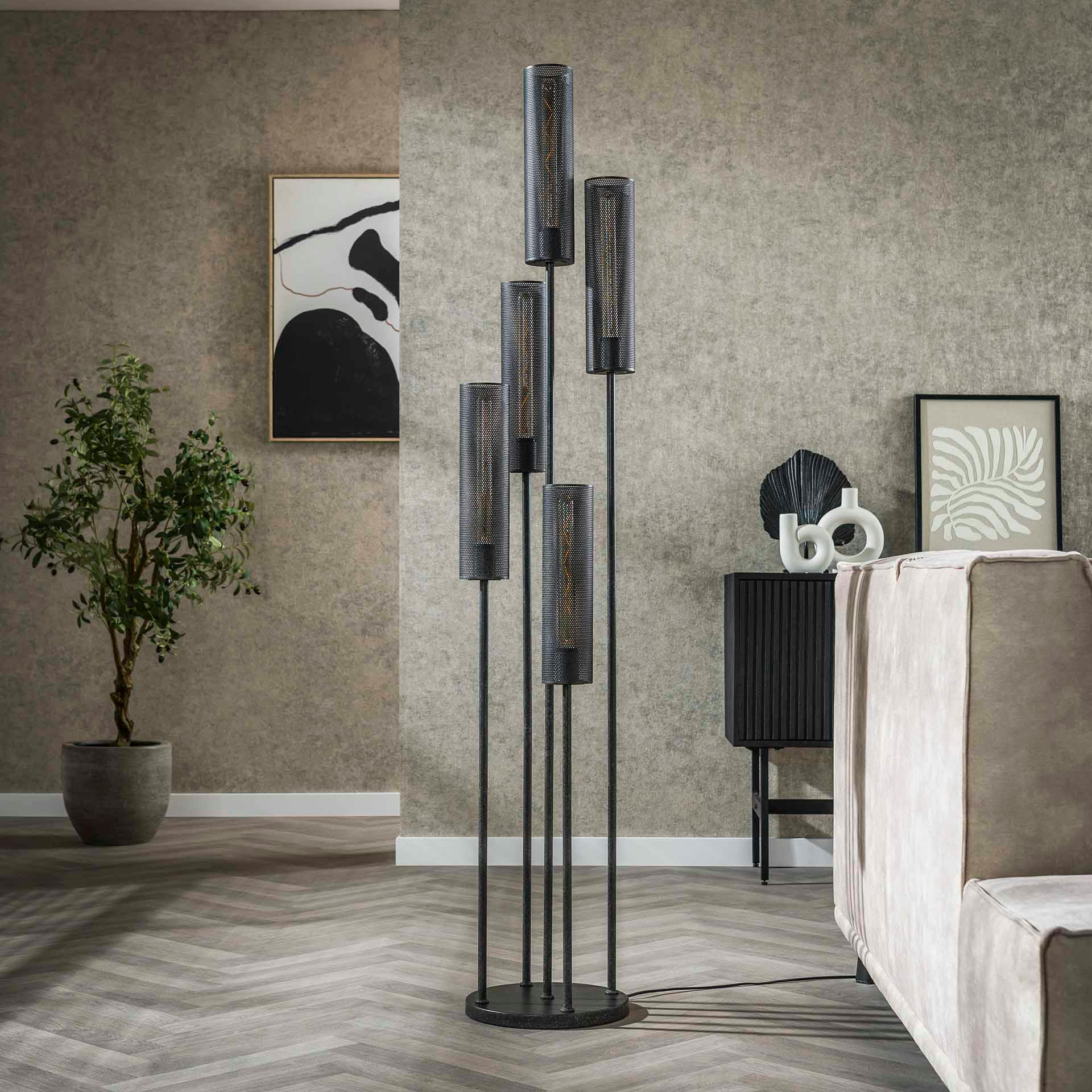 Lampadaire contemporain grillagé 5 abat-jour RALF