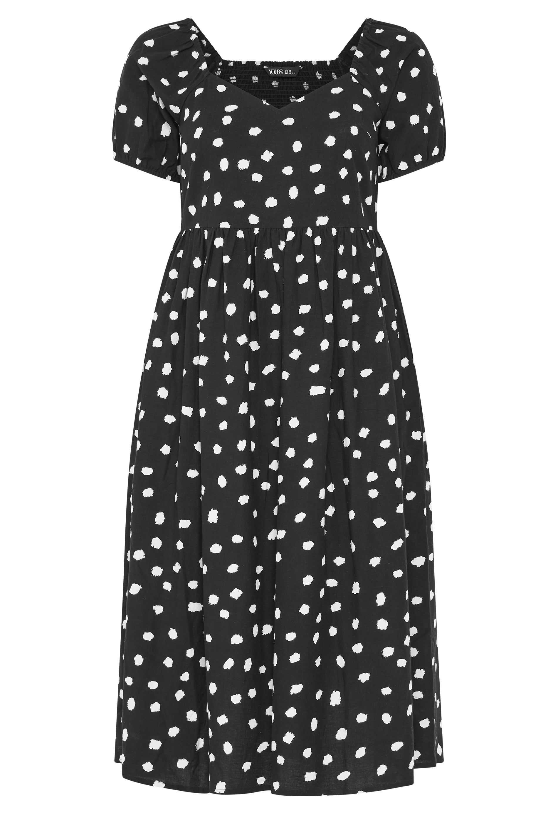 Yours Polka Dot Puff Sleeve Linen Dress