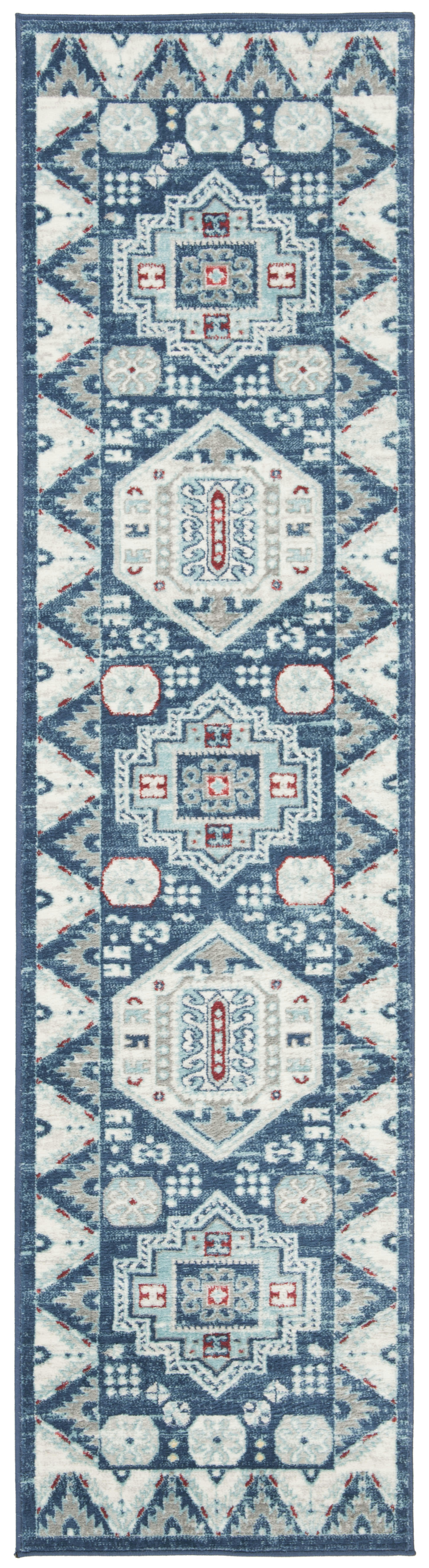 KAZAK - Tapis de salon interieur en bleu & crème, 61 x 244 cm