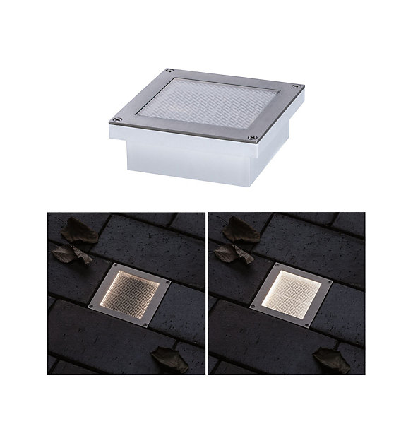 Encastré de sol LED Brick Détecteur de mouvement crépusculaire (IR) IP67 100x100mm 3000K 0,8W 25lm 230V Alu Gris Métal Acier inoxy