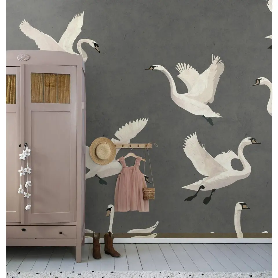 ESTAhome fotobehang zwanen grijs - 3 x 2.79 m