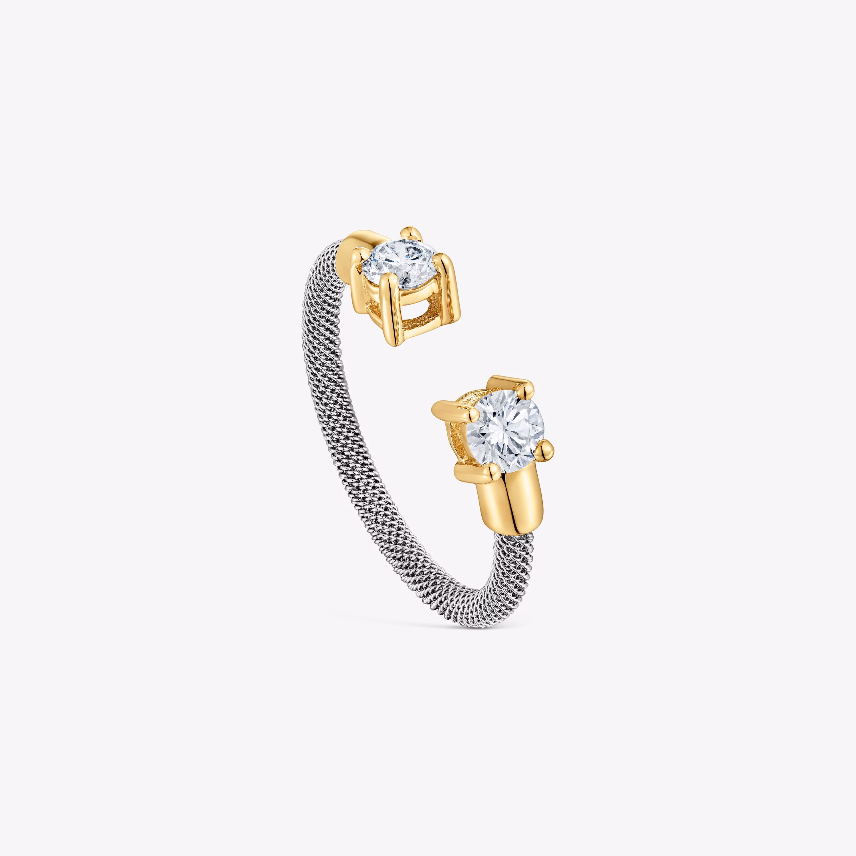 Anillo abierto de acero, oro 14 kt y diamantes creados en laboratorio TOUS Mesh LGD