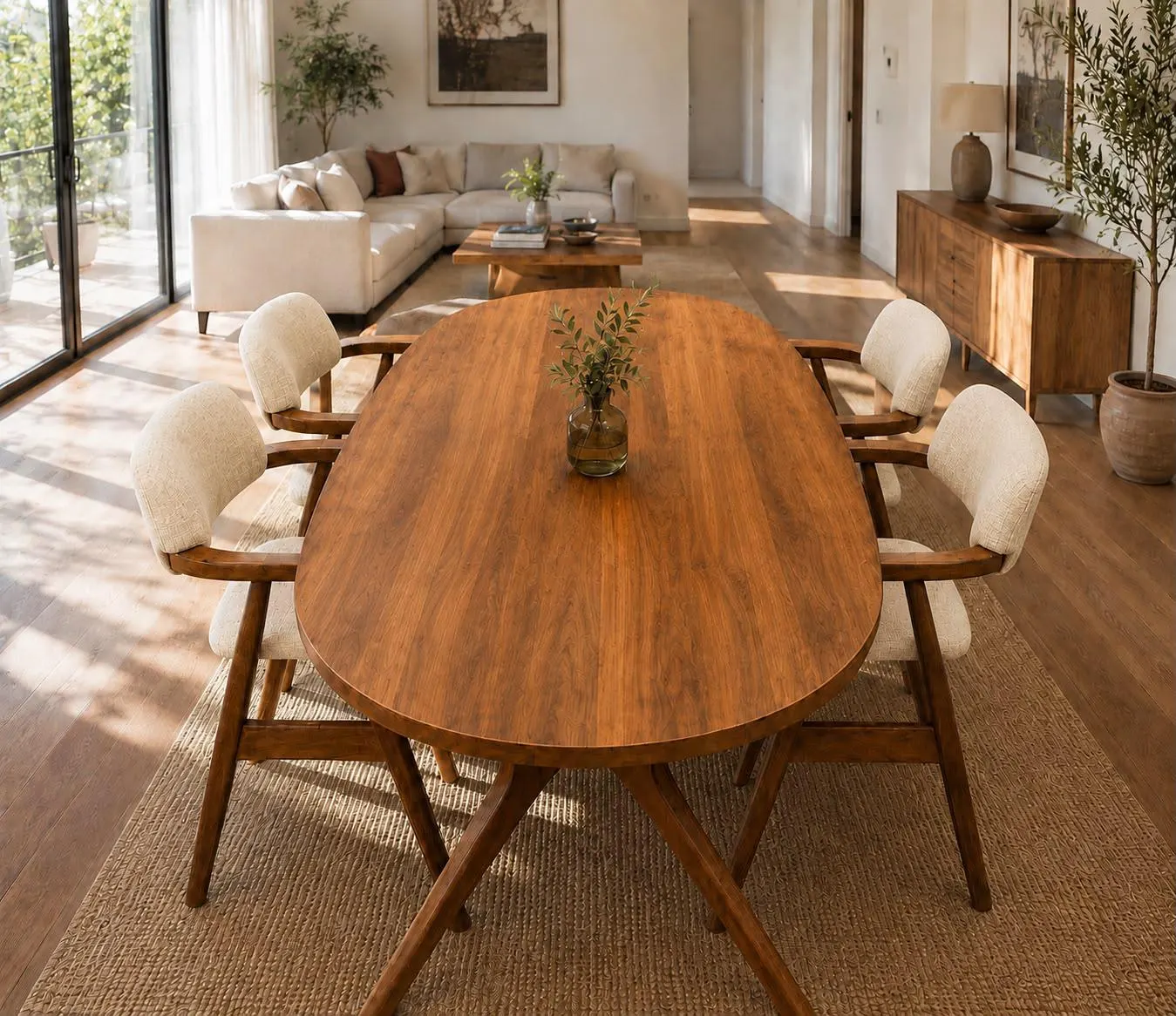 Solid Walnut Oval Dining Table, Handmade Modern Sculptural Base Furniture