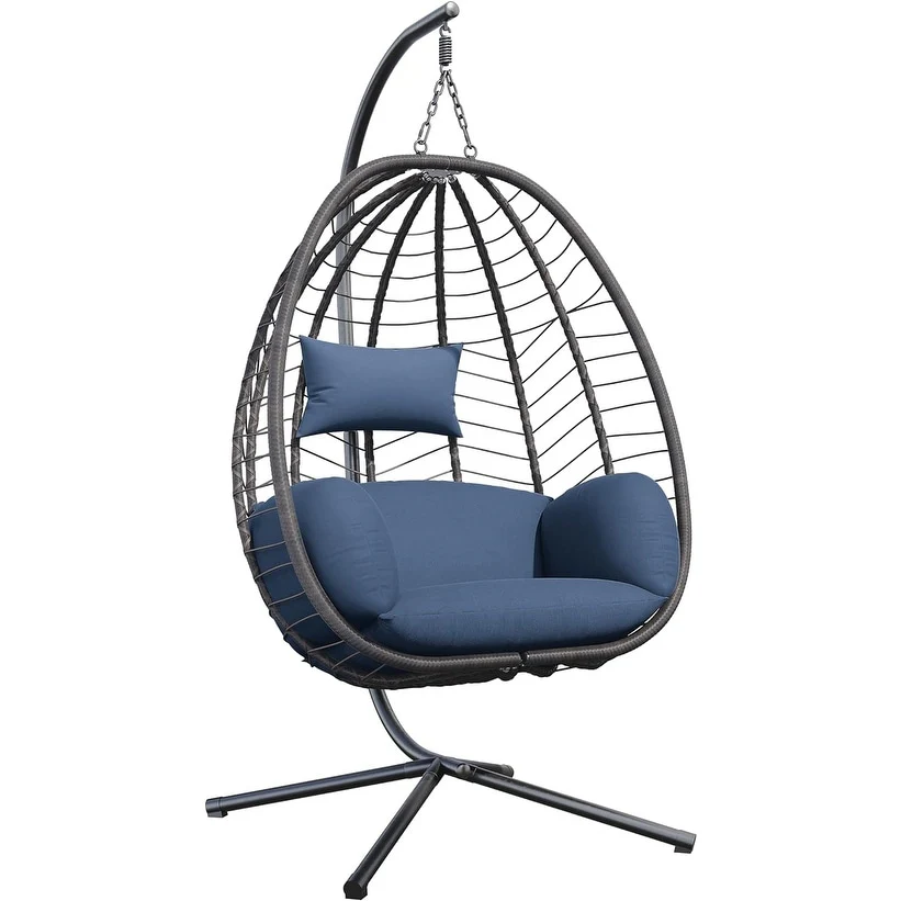 Outdoor Wicker Hammock Hanging Egg Chair with Stand