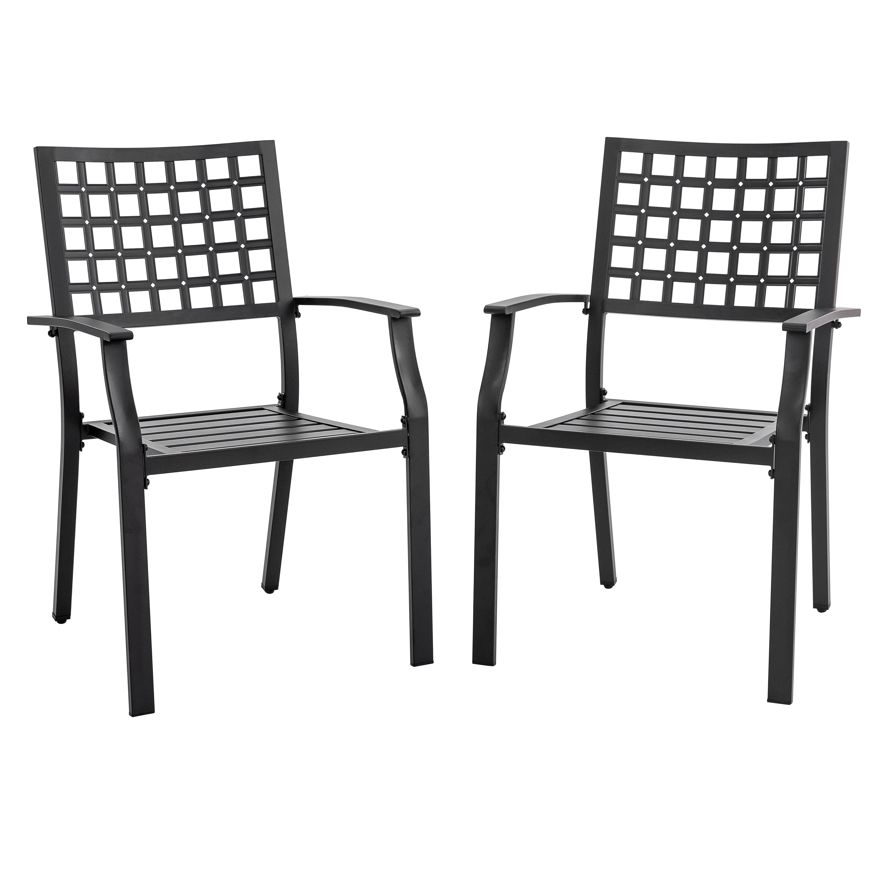 Patio 2-Piece Dining Chair Set, Powder-coated Iron Frame, Black