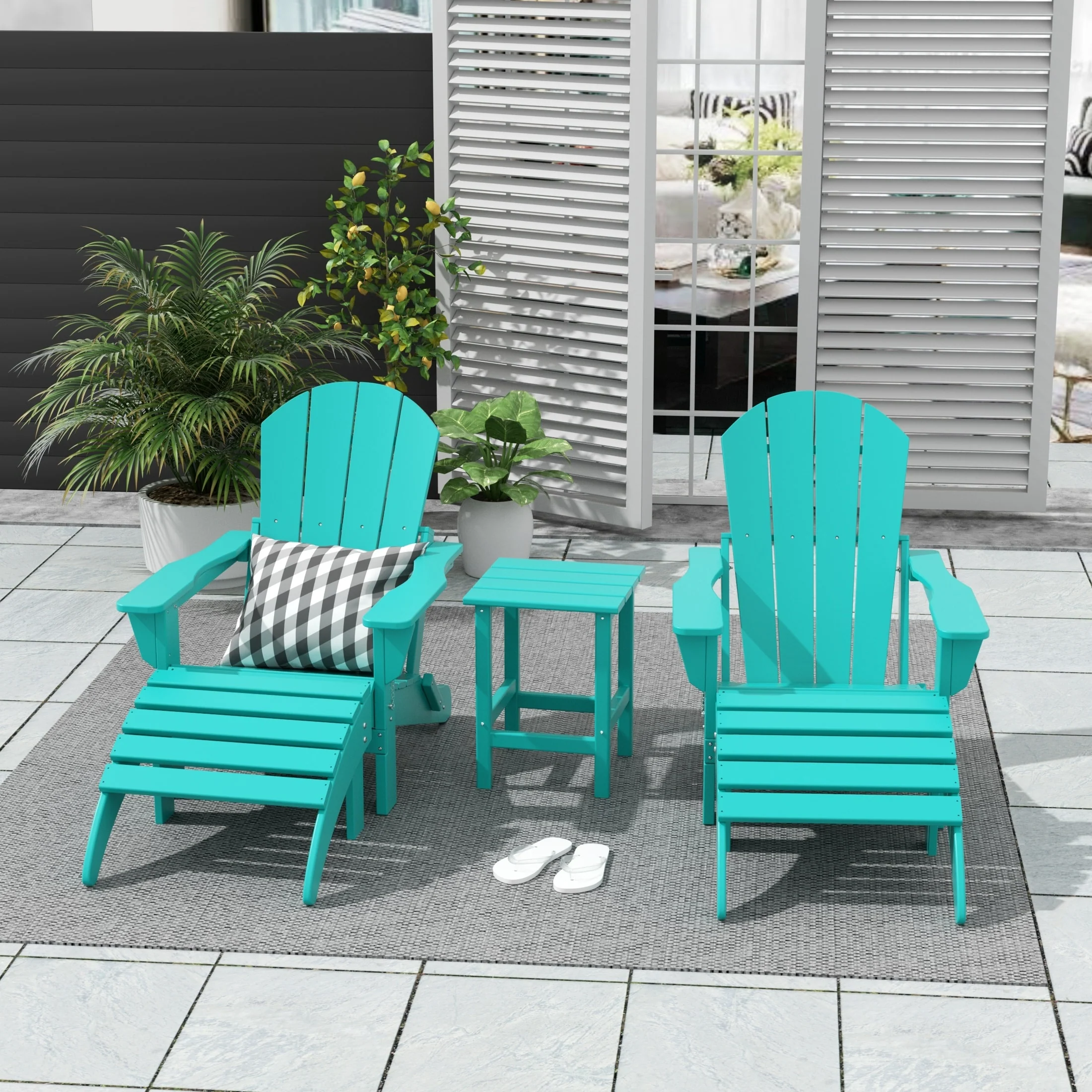 Polytrends Laguna Hdpe All Weather Outdoor Patio Foldable Adirondack Chairs Conversation Set (5-Piece Set)