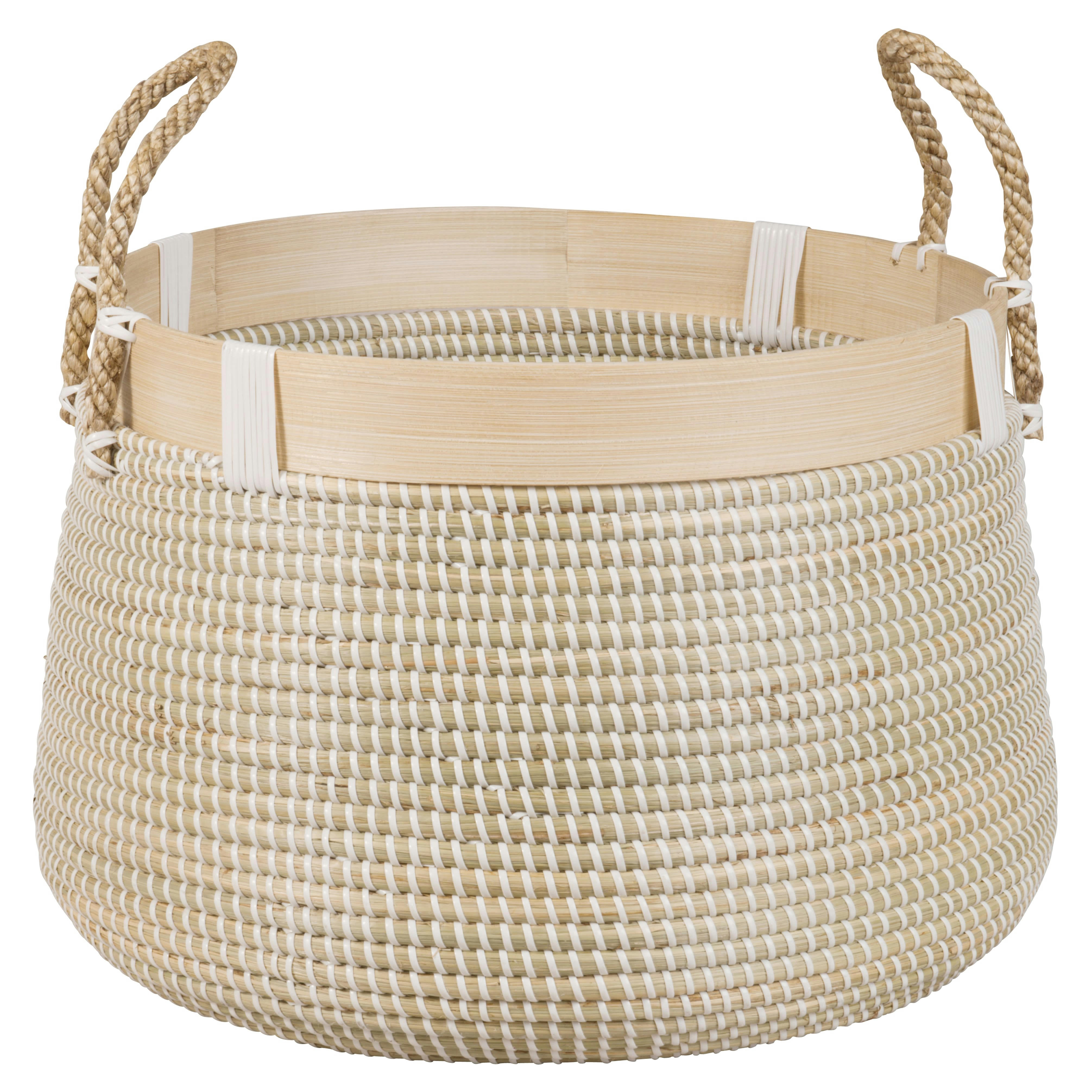 - Panier boule en fibre végétale blanche