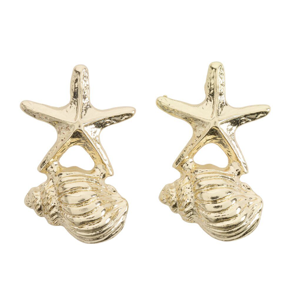 Boucles d'oreilles étoile de mer et coquillage zinc doré L2cm