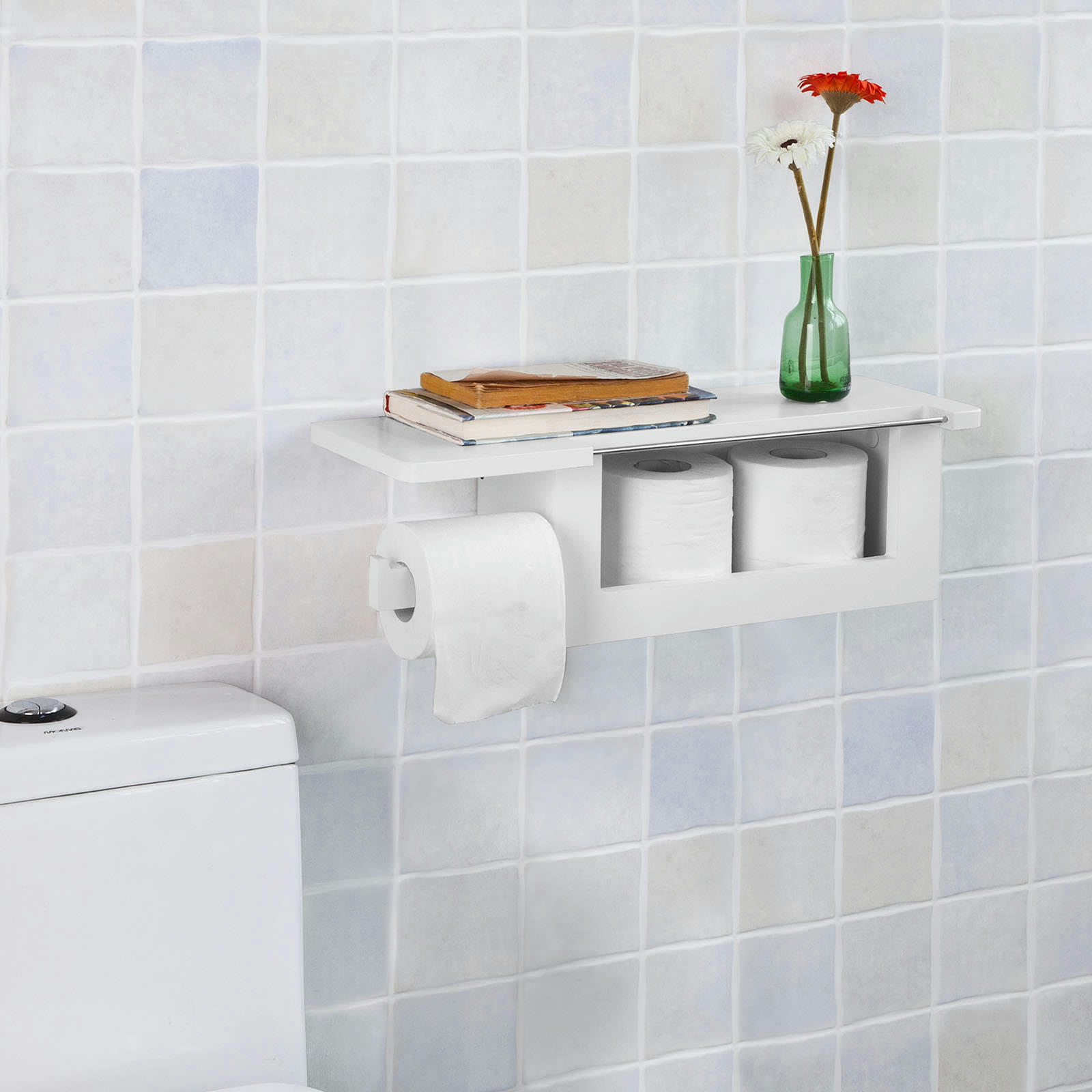- Dérouleur papier toilette effet bois blanc