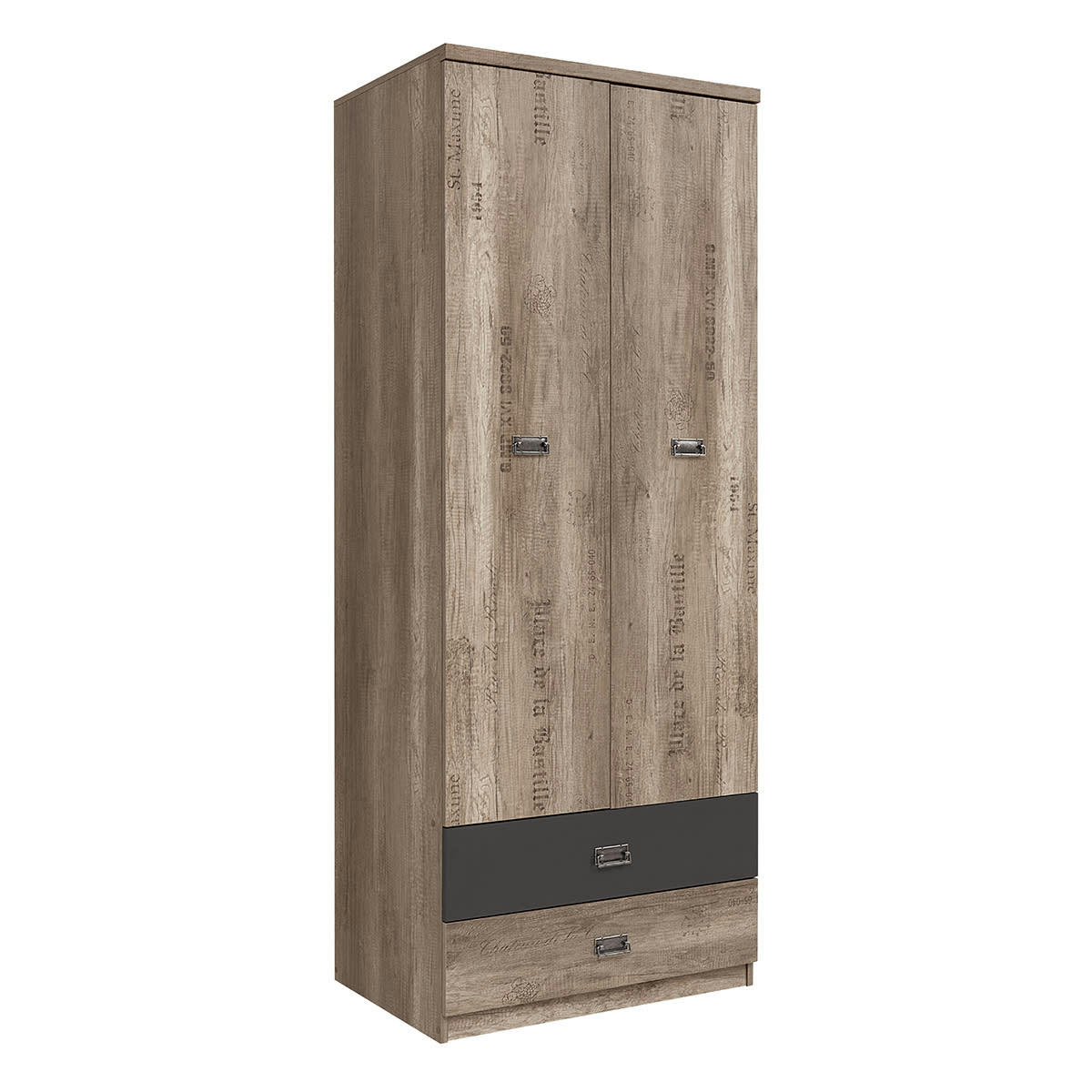 - Armoire 2 portes 2 tiroirs stratifiés naturel et gris