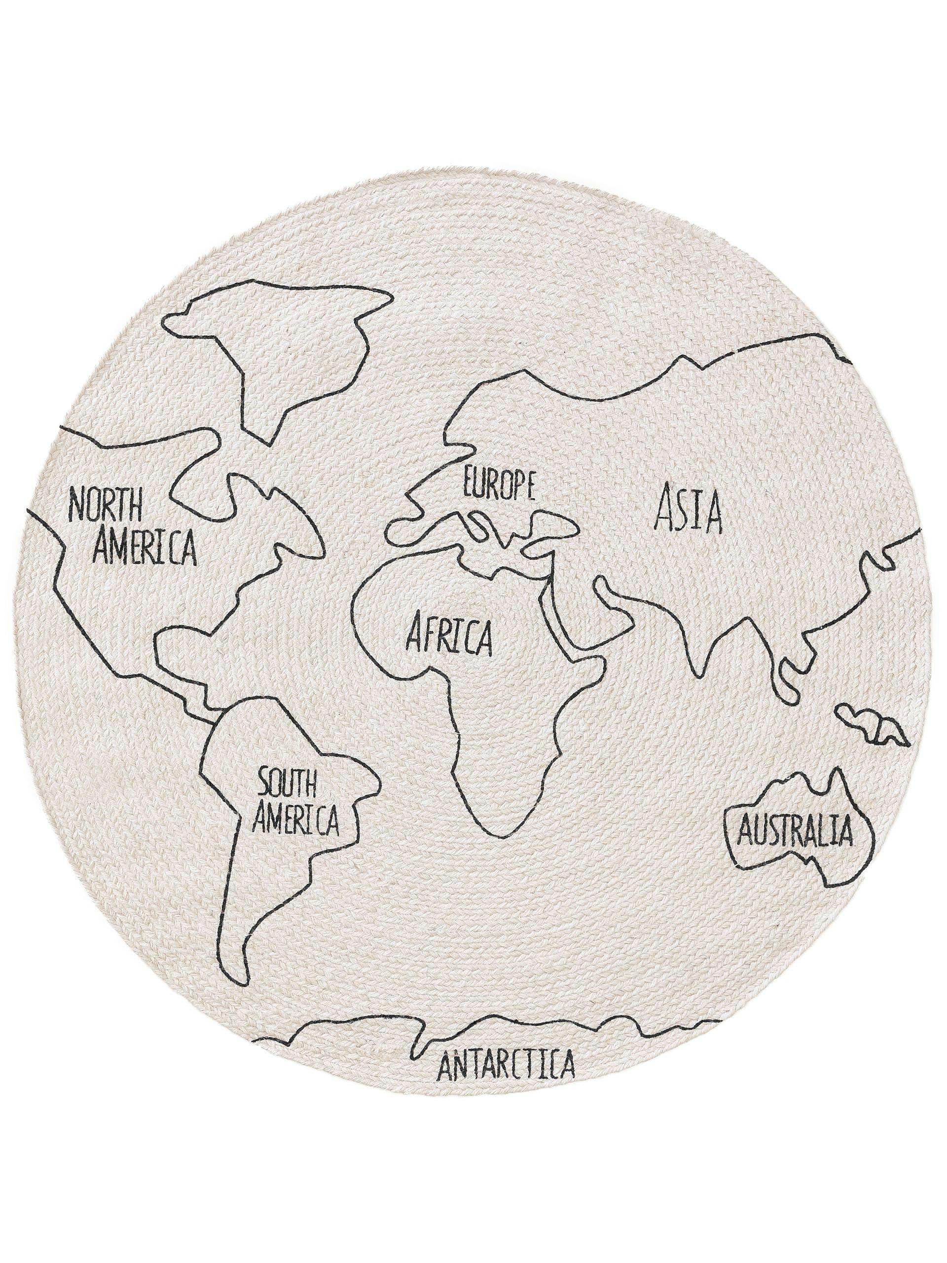 WORLD MAP - Tapis enfant blanc & noir 115 round