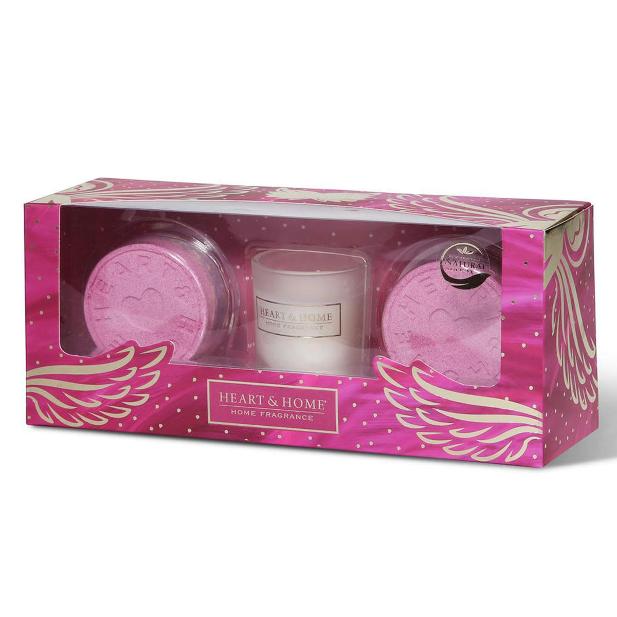 - Set cadeau petite bougie et 2 bombes de bain heart and home