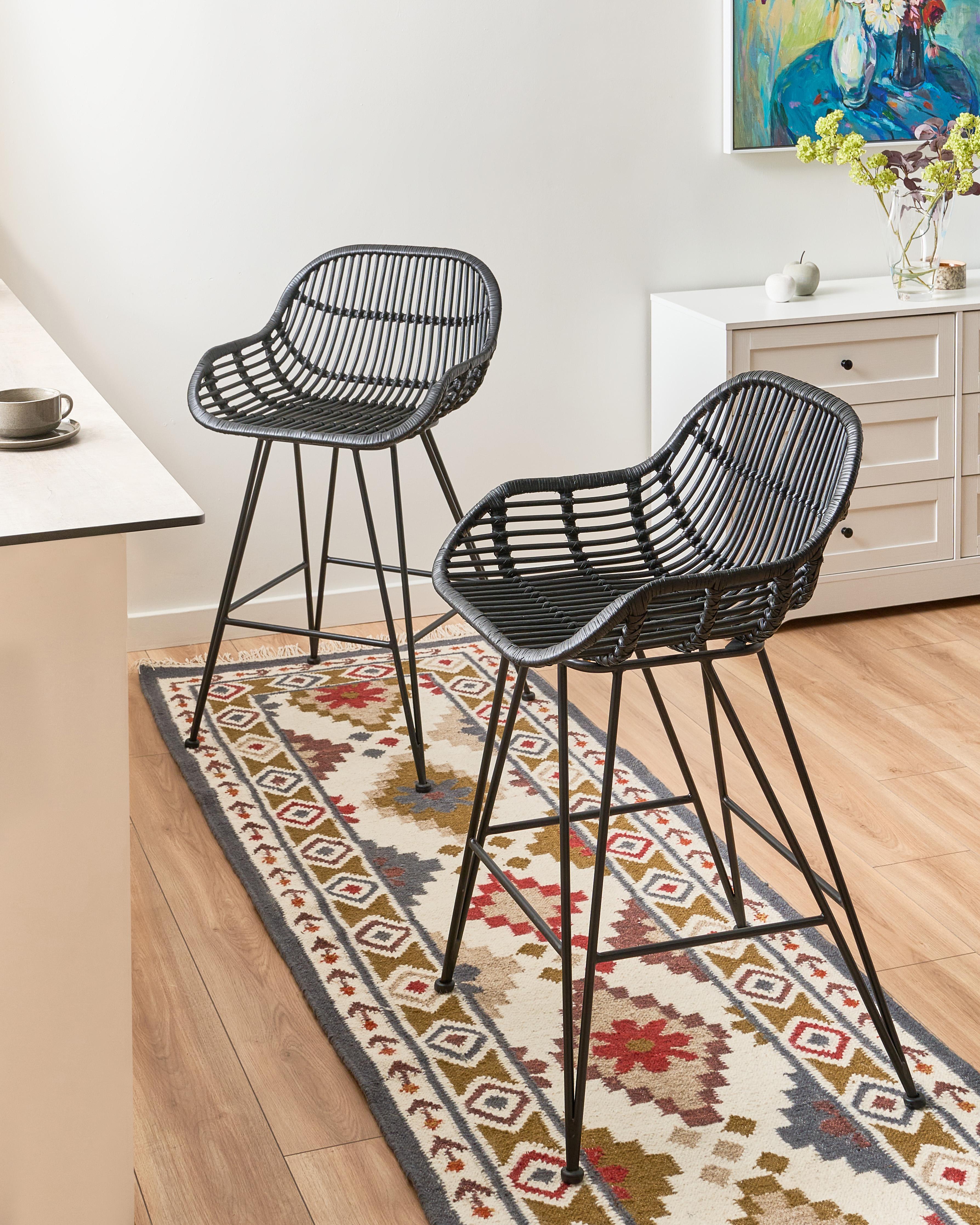 Set of 2 Bar Chairs TERRELL Rattan Black