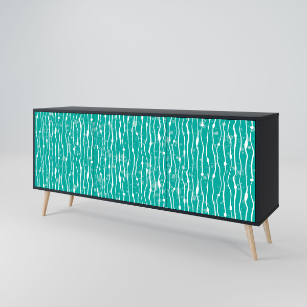 TURQUOISE RAIN Komoda 3 drzwi Czarna-Bukowa skośna