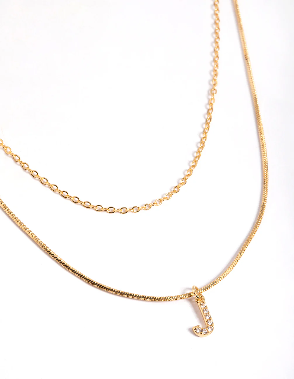 Gold Plated  Diamante Letter J Layered   Necklace