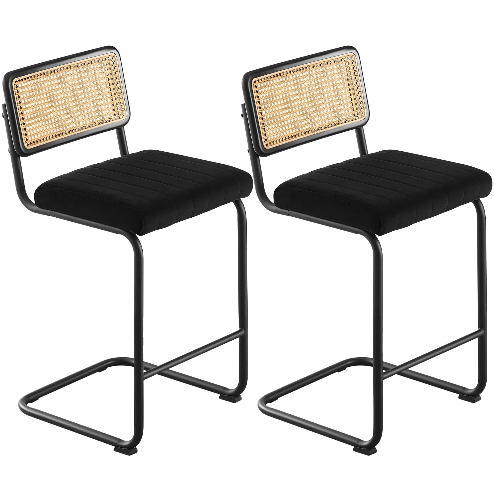 Velvet Upholstered Rattan Counter/Bar Stools, Set of 2/3