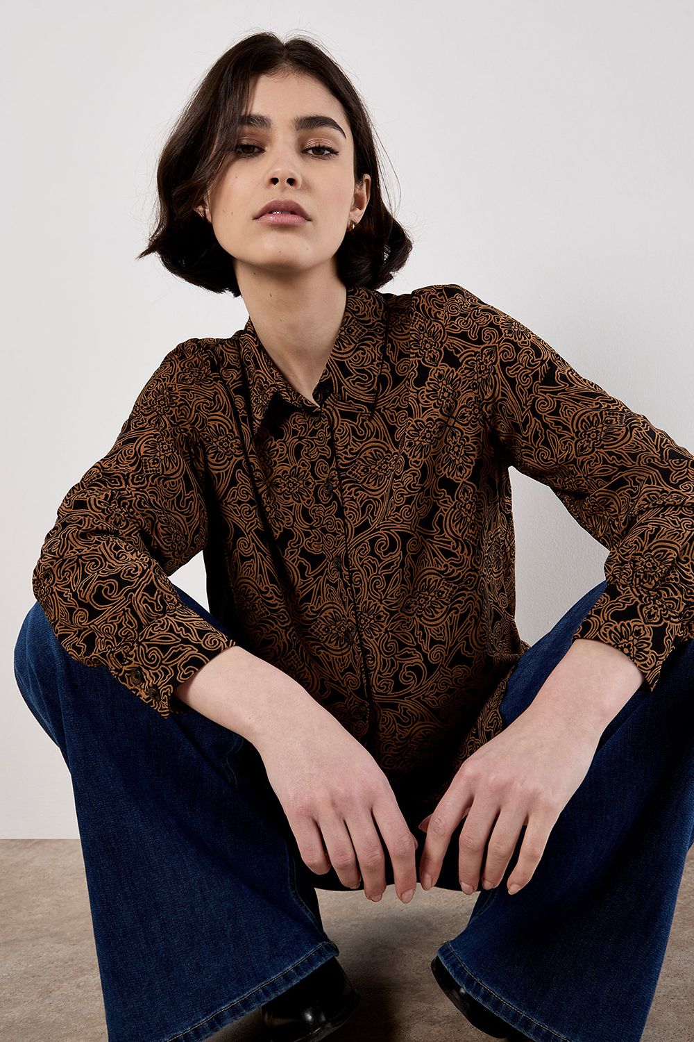 Apricot Art Deco Paisley Print Shirt