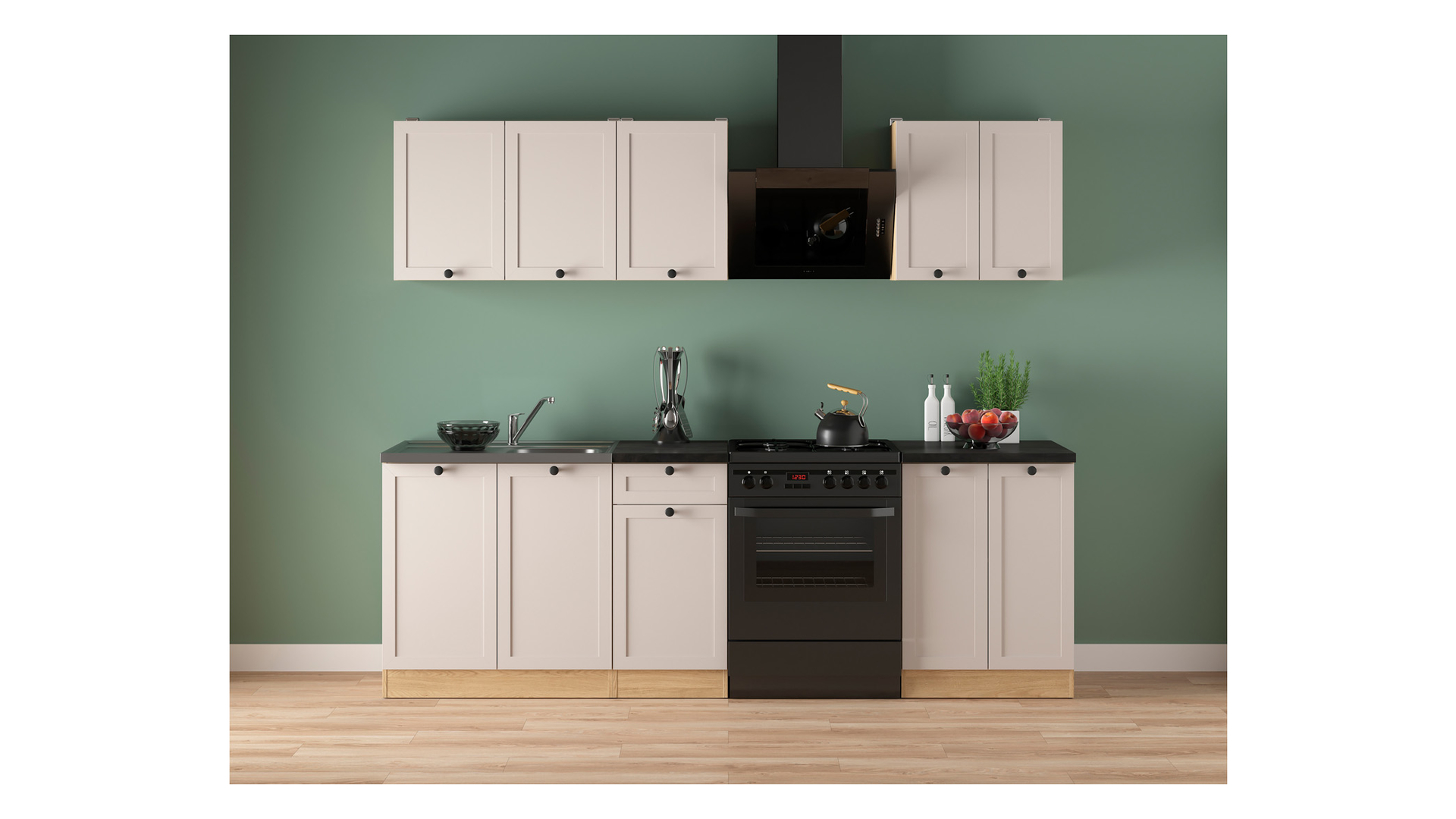 Komplet kuchenny Junona Line A 180 cm dąb bernstein/uni kaszmir z blatem