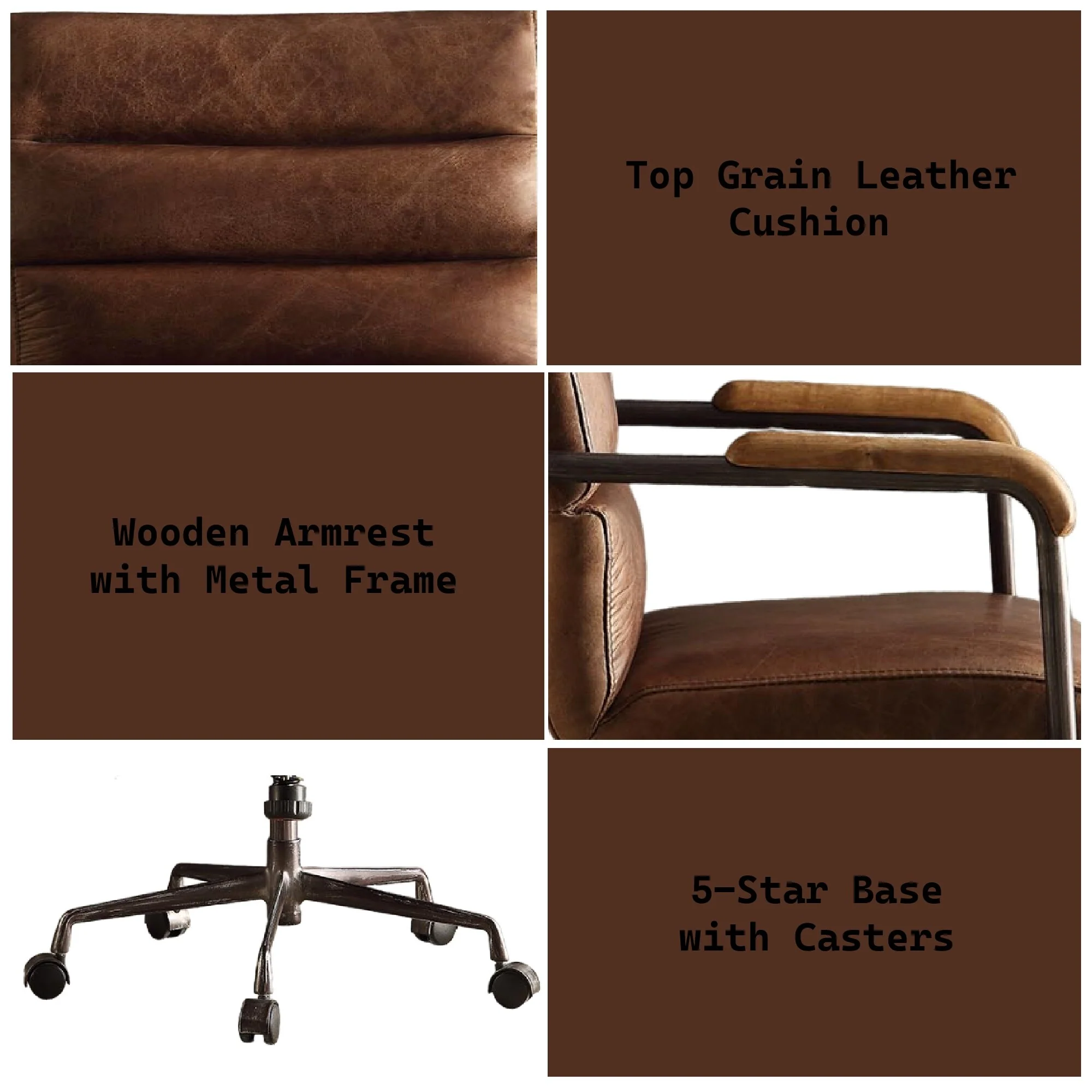 Leather Home Office Desk Chair, Work Chair with Support Armrests, Computer Chair with Height Adjustable and 360 Swivel - N/A