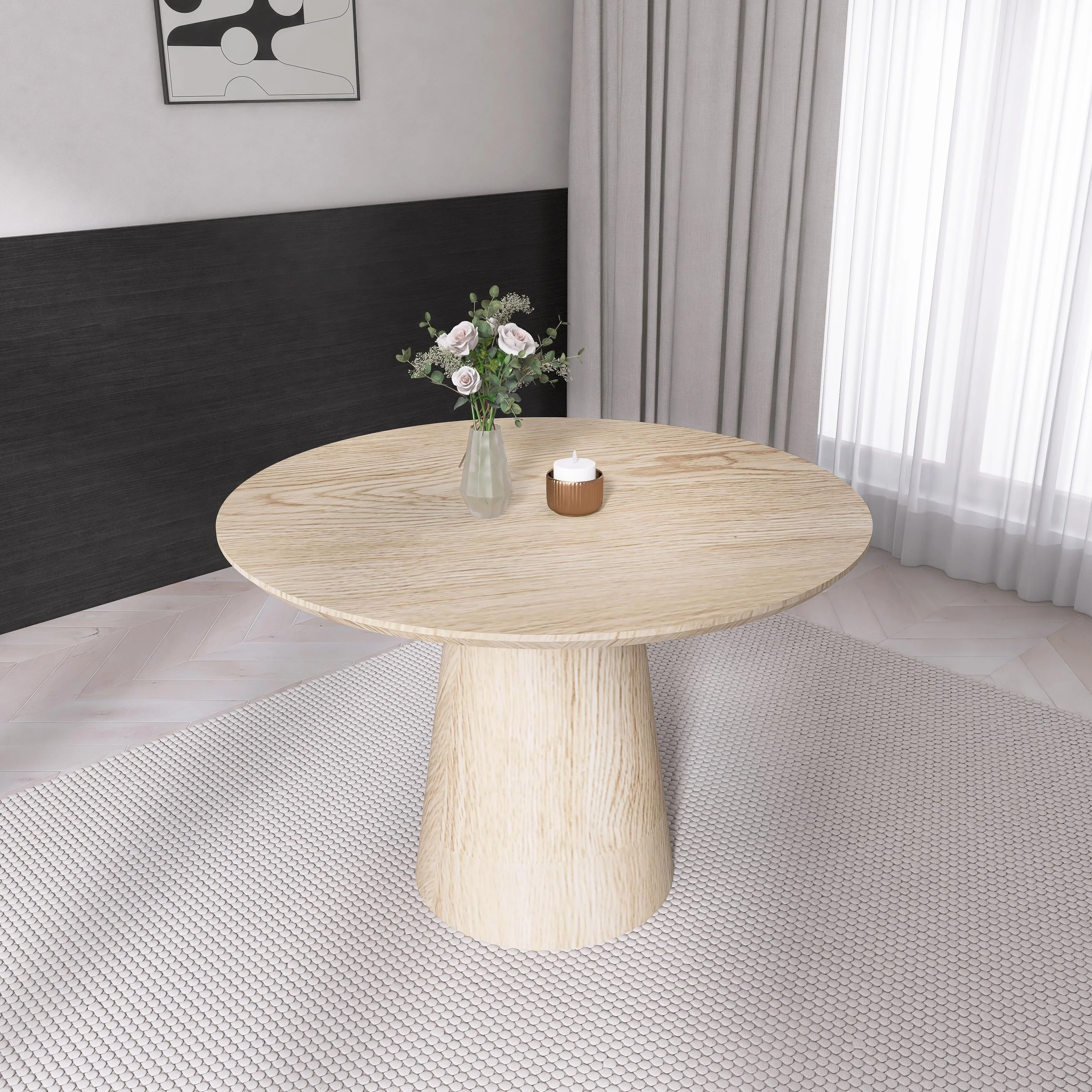 43 Inch Wooden Circular Dining Table, Modern Minimalist Round Table