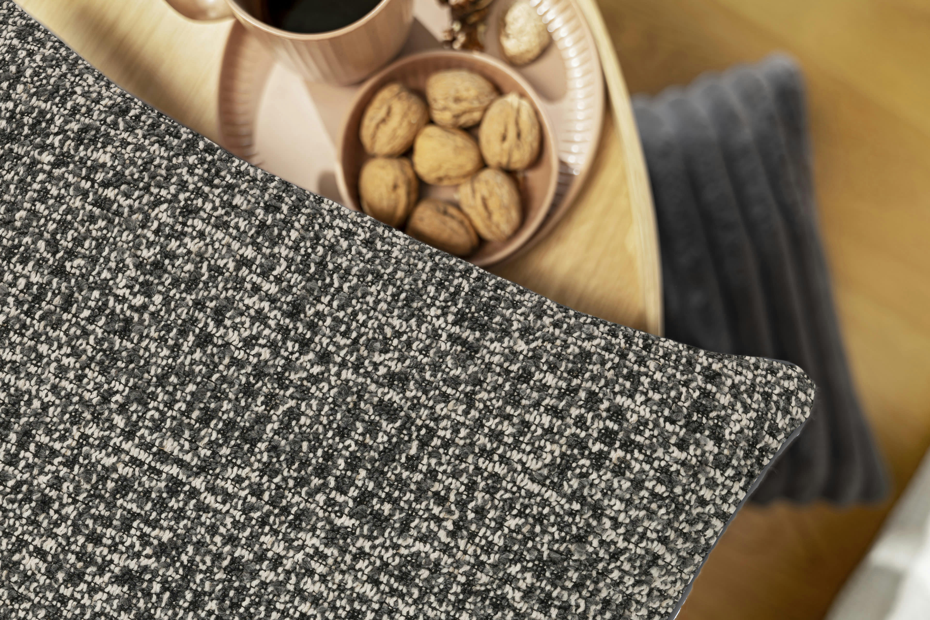 MALIA - Housses de coussin jacquard anthracite, passepoil-Lot de 2-40x40