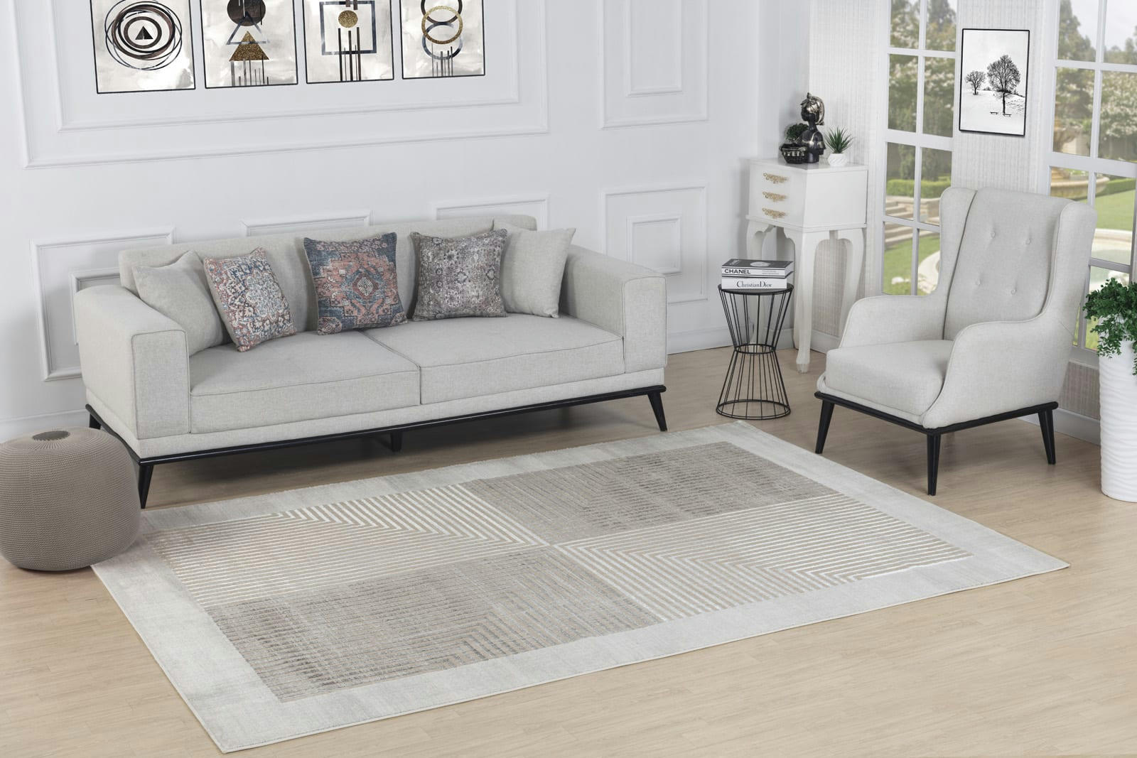 AITANA - Tapis Scandinave Bohème Beige/Blanc 160x213