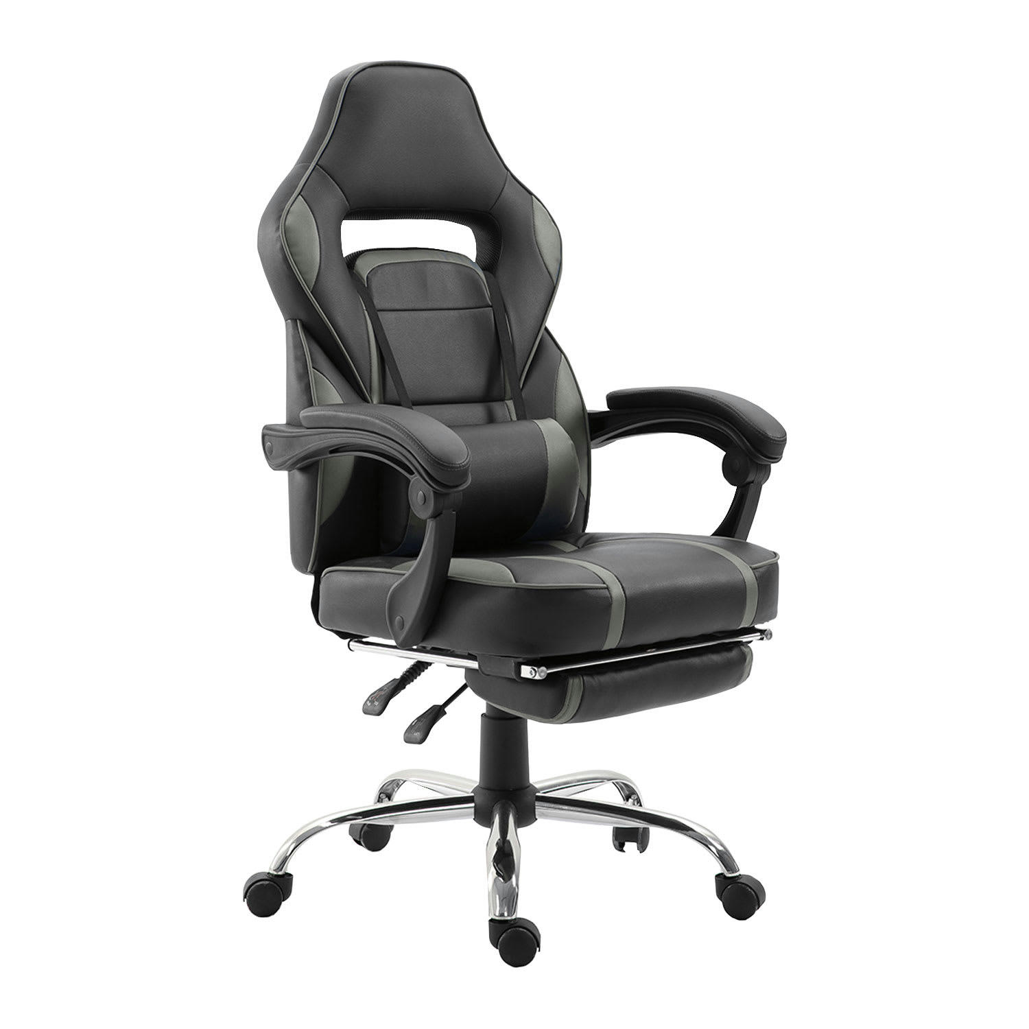 LINK - Fauteuil de bureau gamer en simili cuir noir et gris