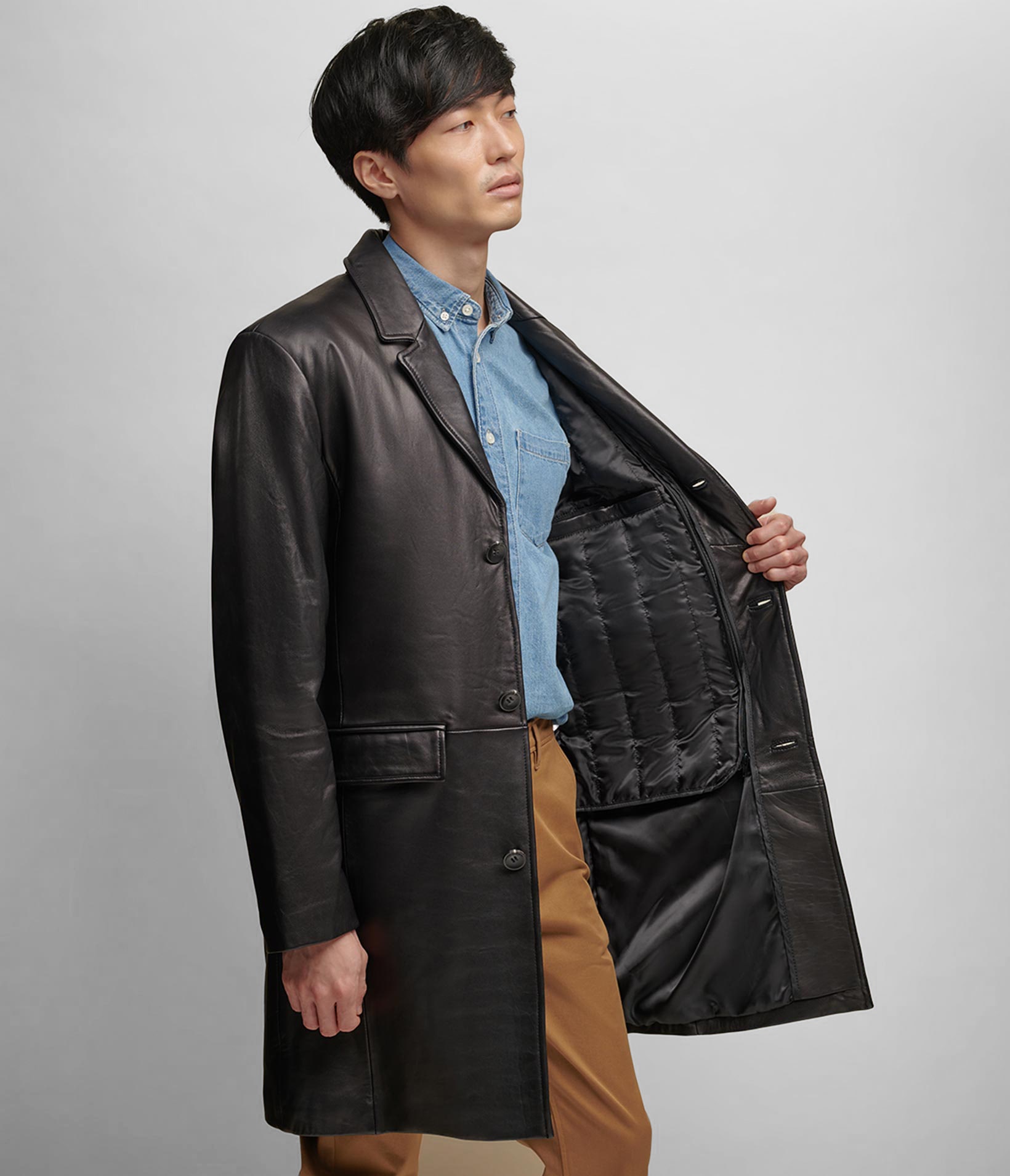 Thinsulate Lined Genuine Leather Topper Coat