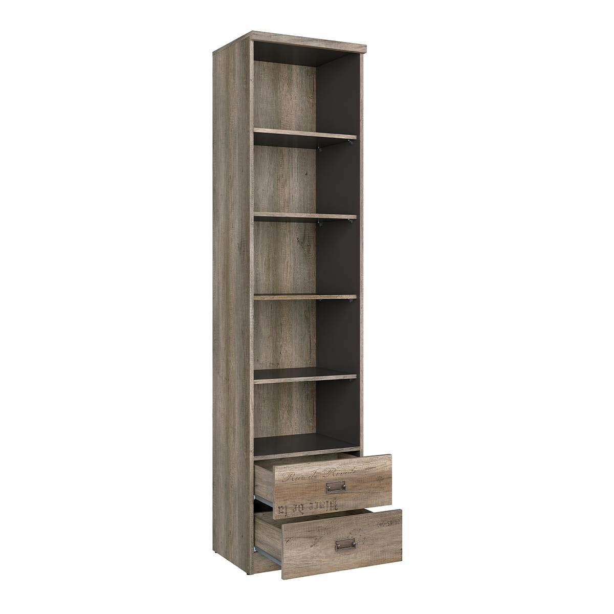 - Bibliothèque 2 tiroirs stratifiés naturel et gris