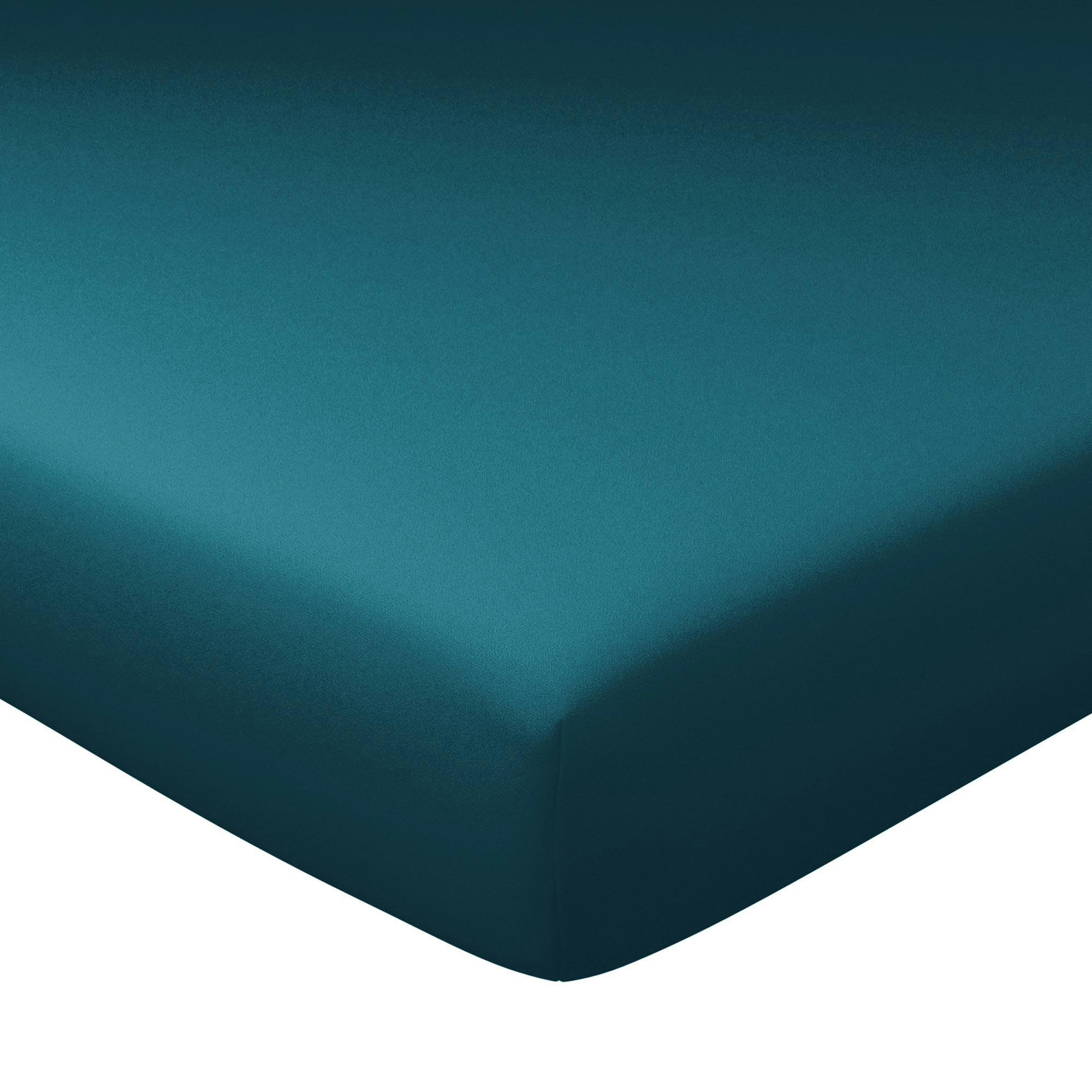 GRANDS BONNETS - Drap-housse grand bonnet 90x200x32 bleu canard en coton