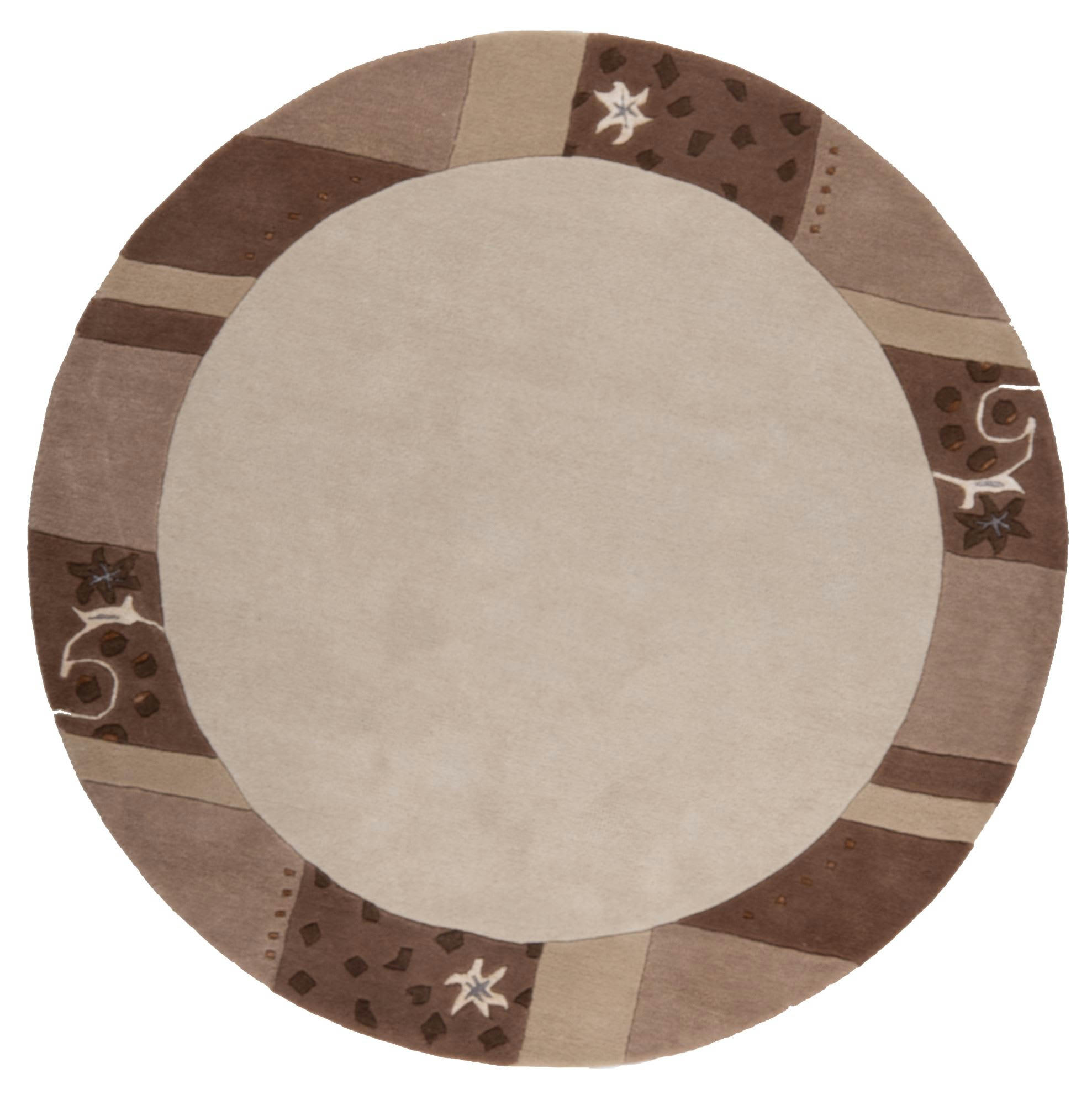ROYAL GANGES - Tapis gabbeh floral en laine naturelle Beige Diam 150 cm