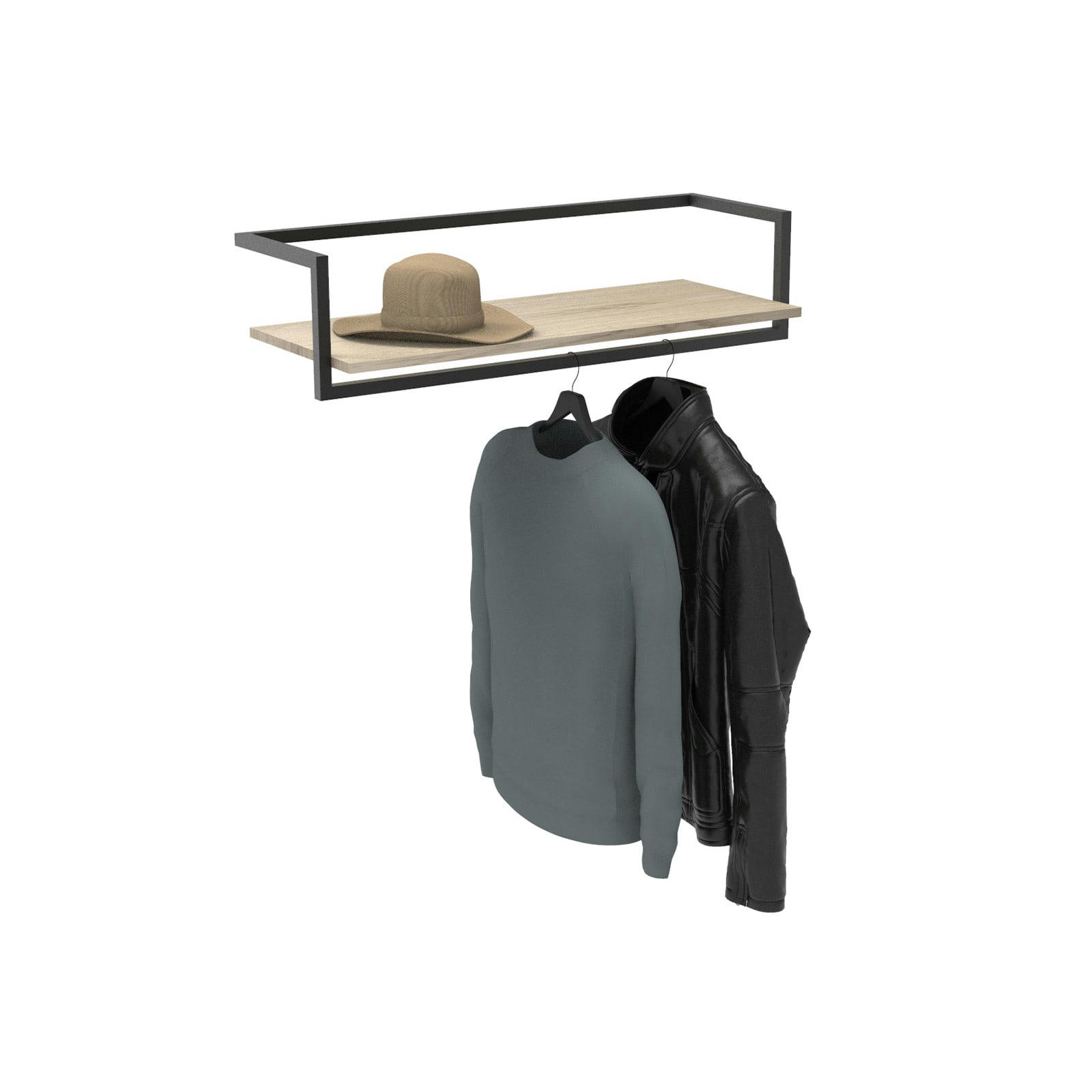 ETAN - Penderie étagère murale bois et métal noir L90 cm