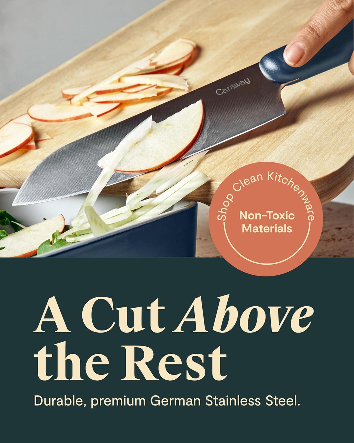 Caraway 5 Piece Knife Set - Premium German Steel Blade Kitchen Knives - Ergonomic Handles - No Microplastics - Navy