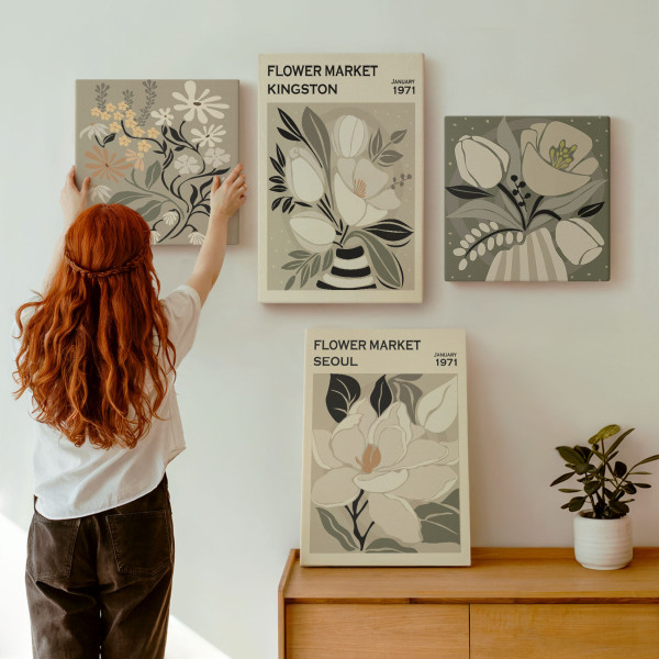 Obraz canvas 4 częściowy Kwiaty retro |40x40, 40x60| Wallfluent