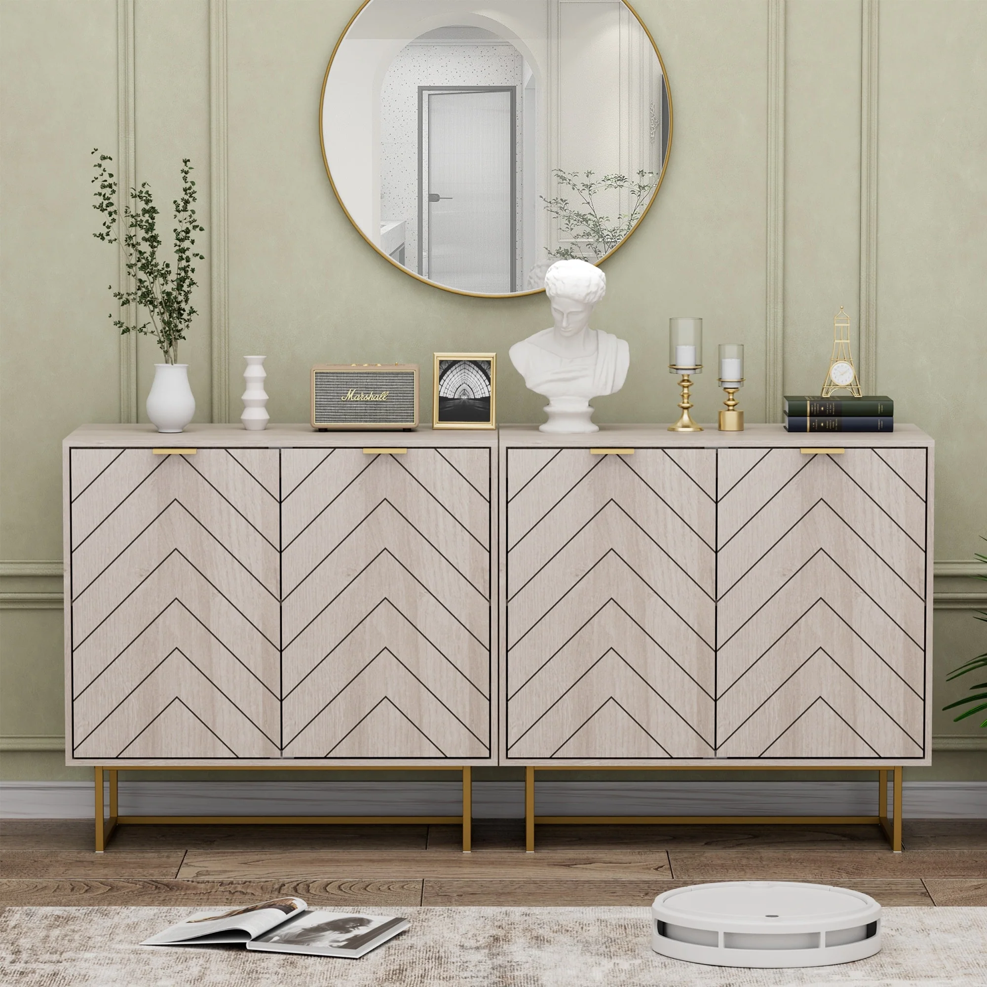 Double Sideboard Buffet Cabinet with Storage Adjustable Shelf Cabinet for Living Room, Kitchen