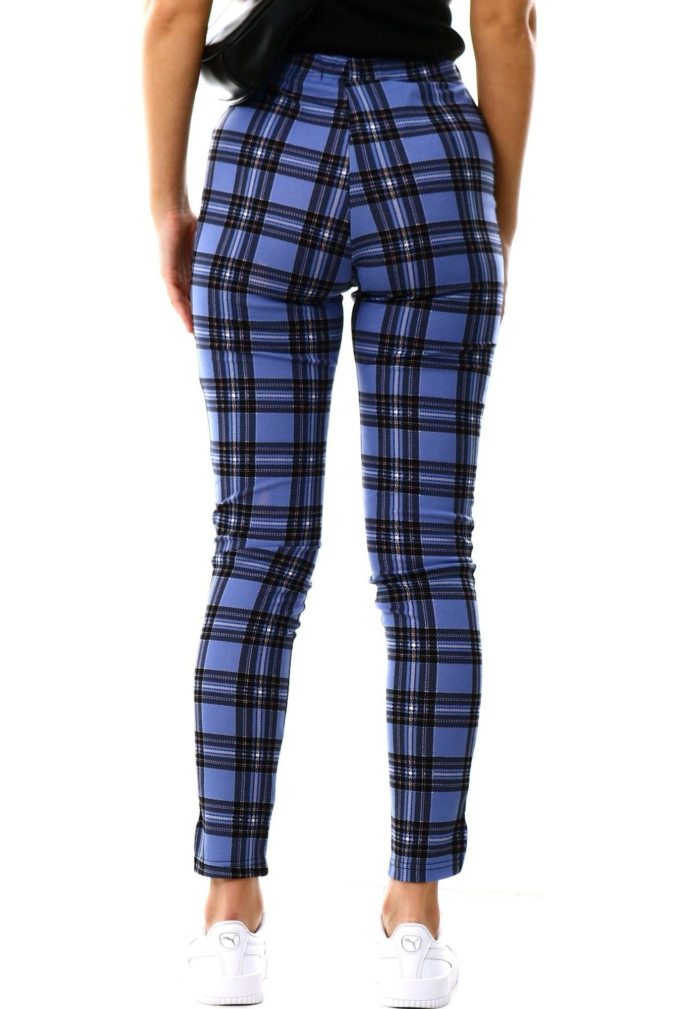 Cutie London Blue Plaid High-Waisted Trousers