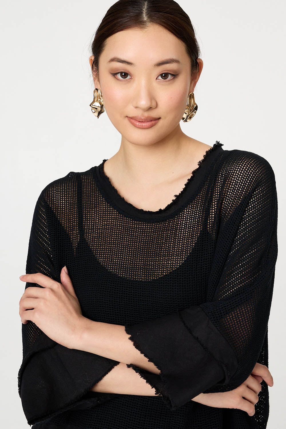 Izabel London Semi Sheer Mesh Relaxed Layered Top