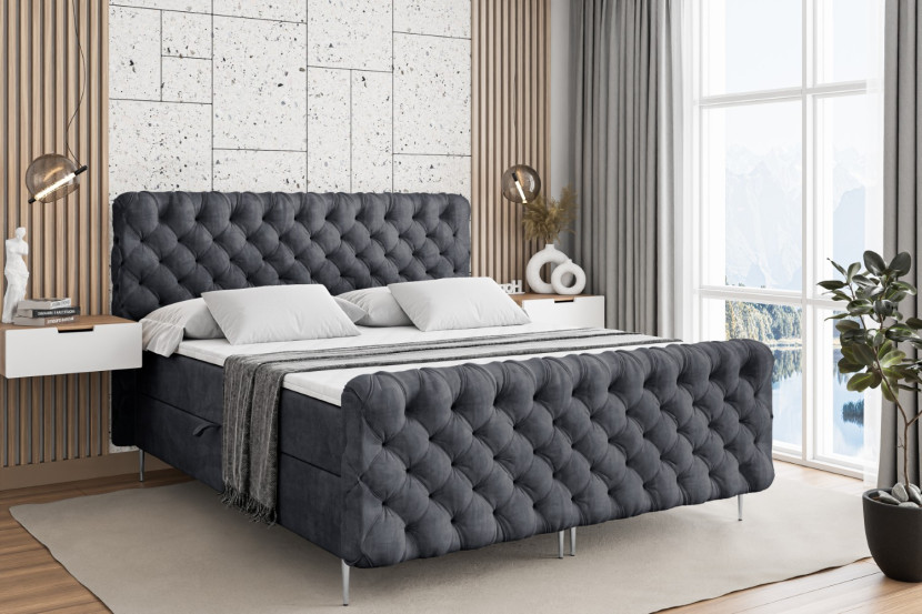 Łóżko kontynentalne - pojemnik, materac, nóżki BOXI8-FS-Z 120x200 cm