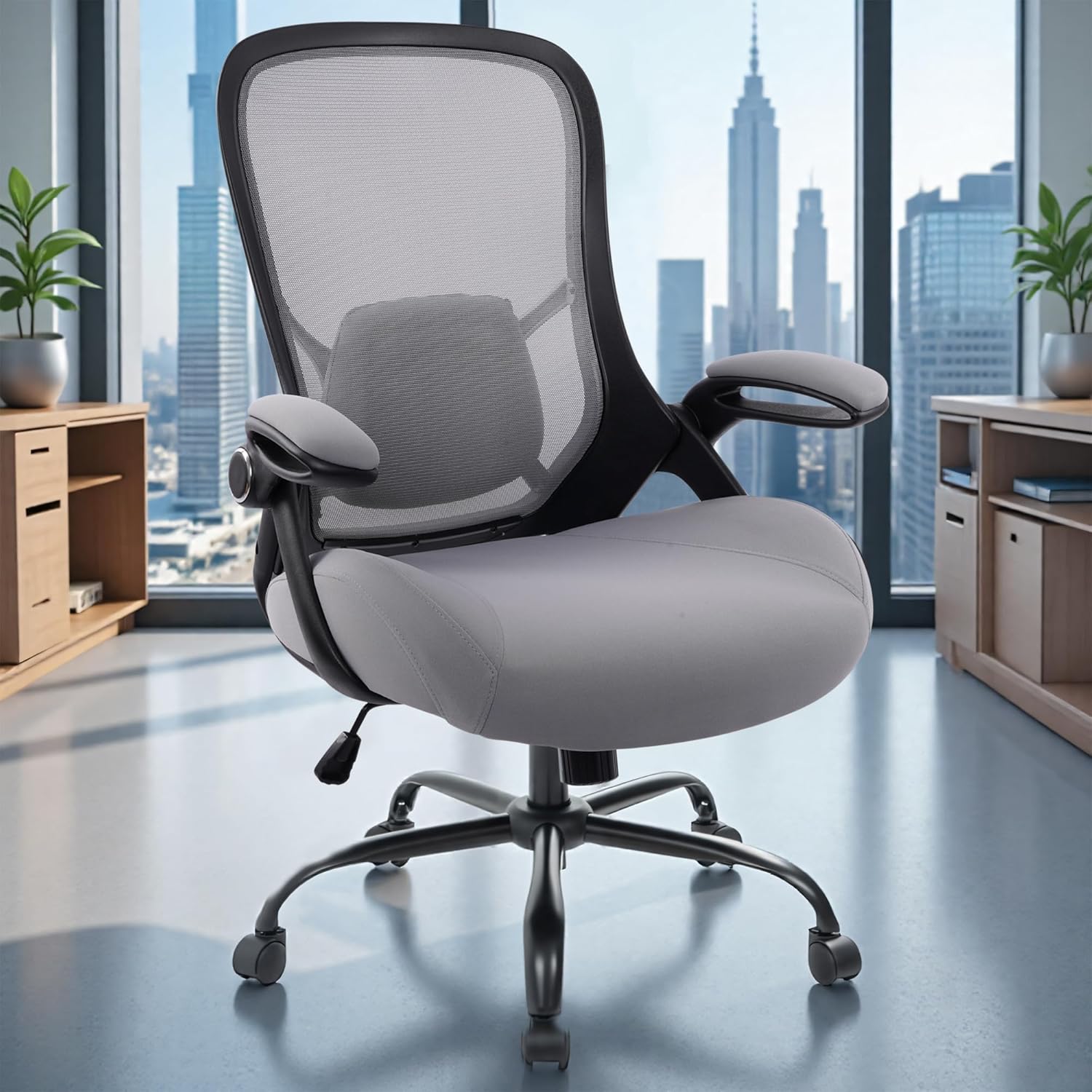 HYLONE 400lbs Heavy Duty Office Chair, 5 Thickened Seat Ergonomic Desk Chair with Adjustable Armrests, Home Office Computer Chairs for Long Hours Mesh Executive Chair(Dark Grey)